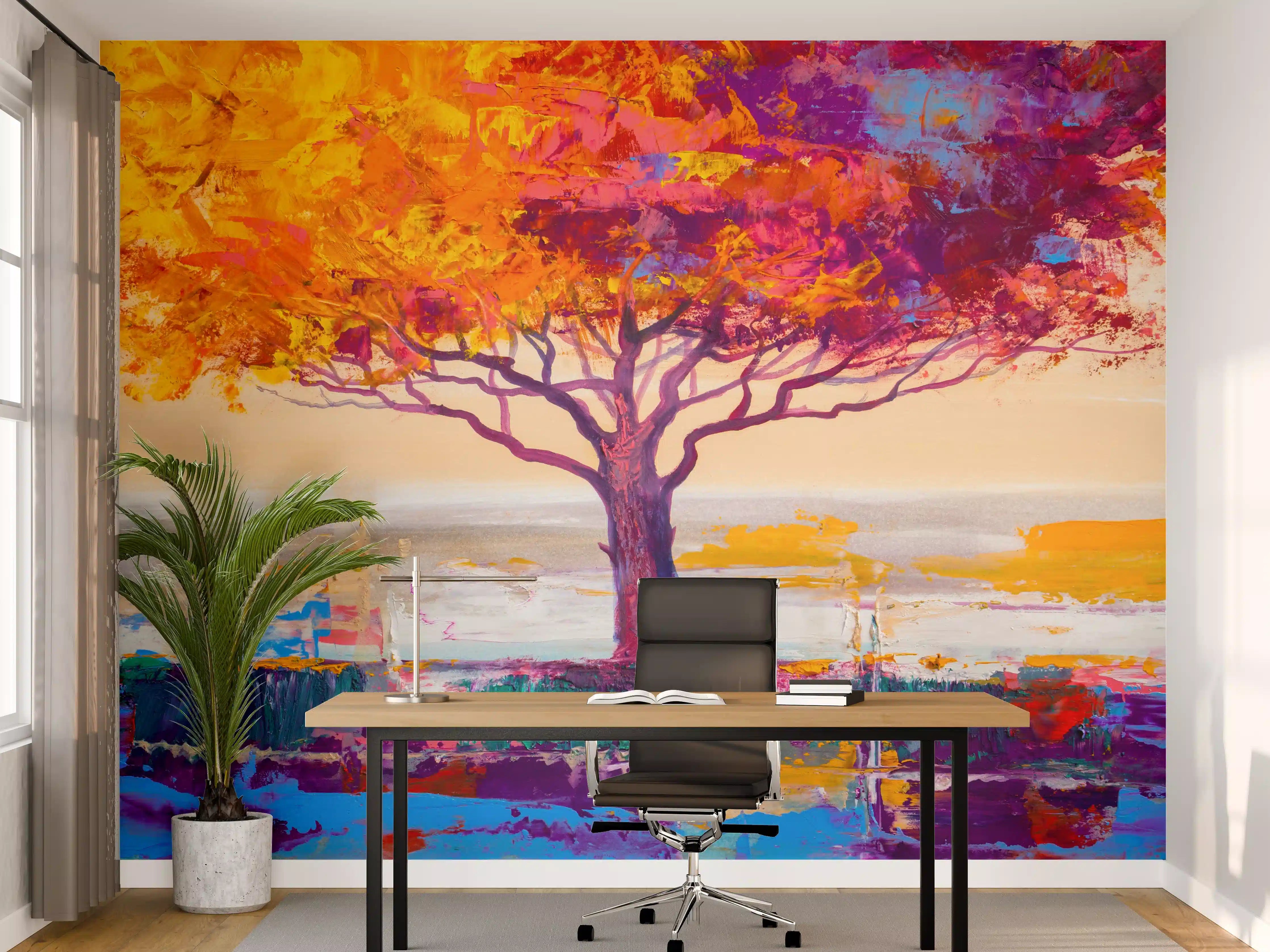 Büro Wandgestaltung - Bunter einzelner Baum - Ölgemälde