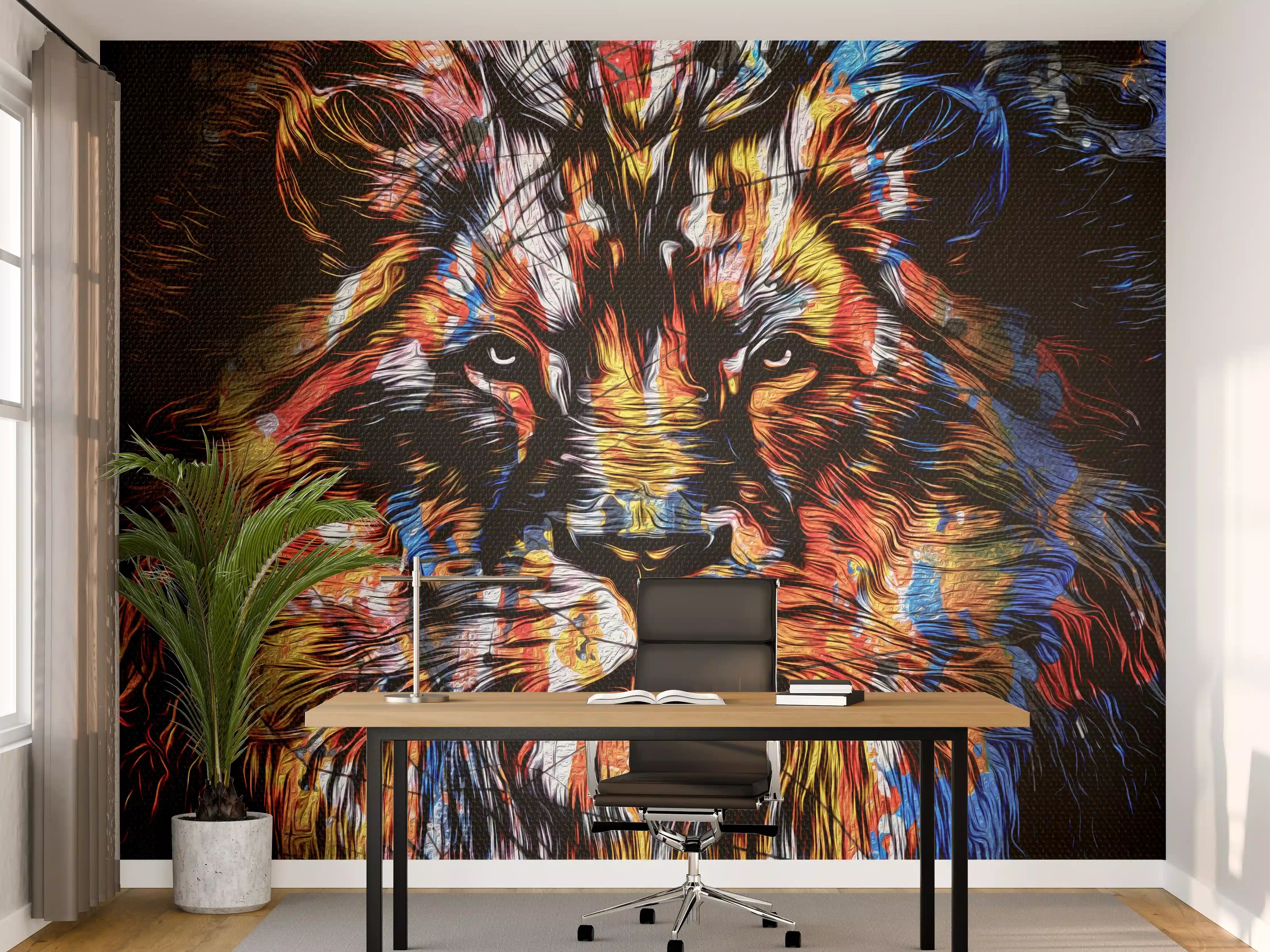 Büro Wandgestaltung - Bunter mächtiger Löwenkopf