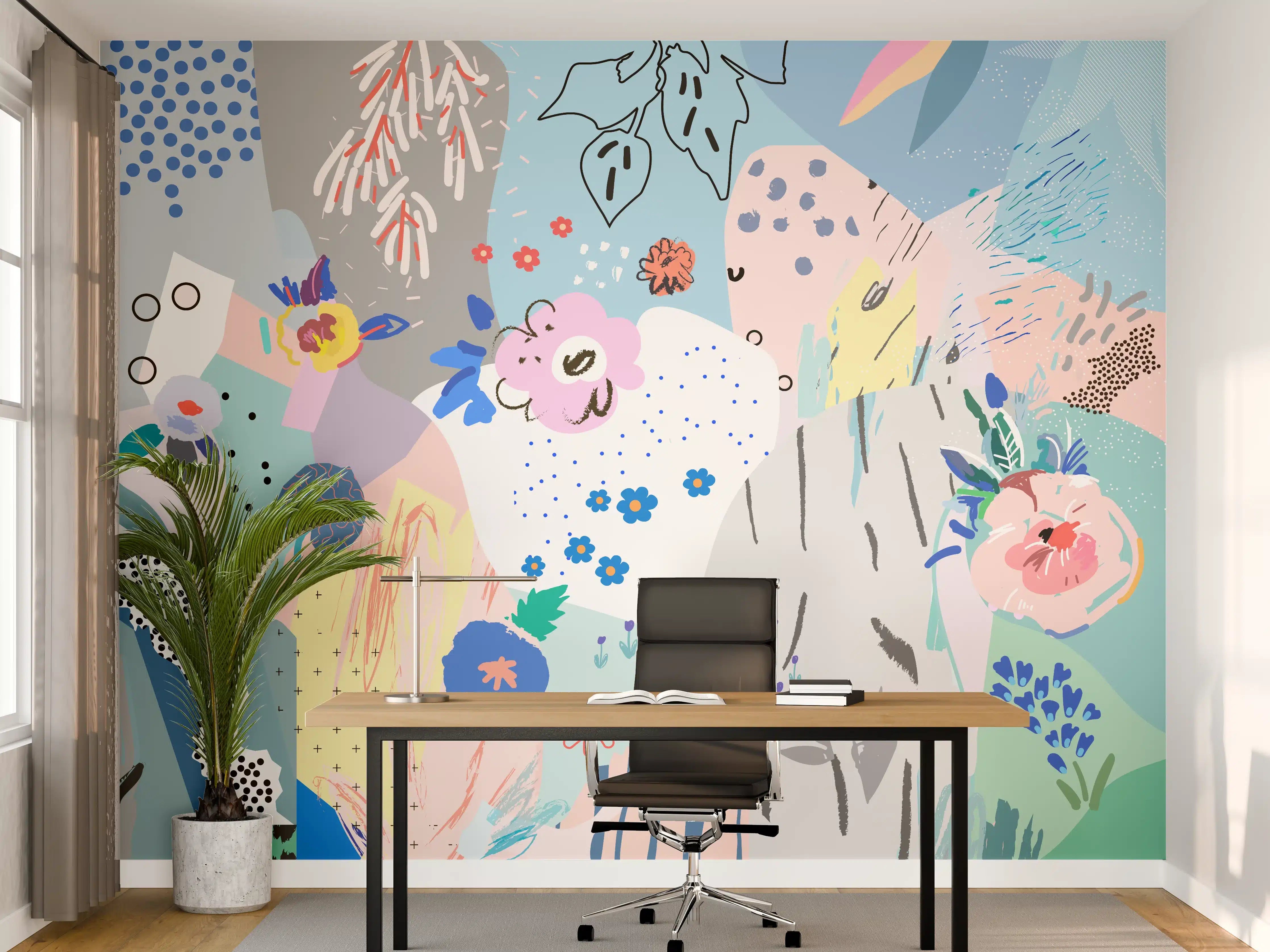 Büro Wandgestaltung - Buntes Abstraktes Blumenmuster