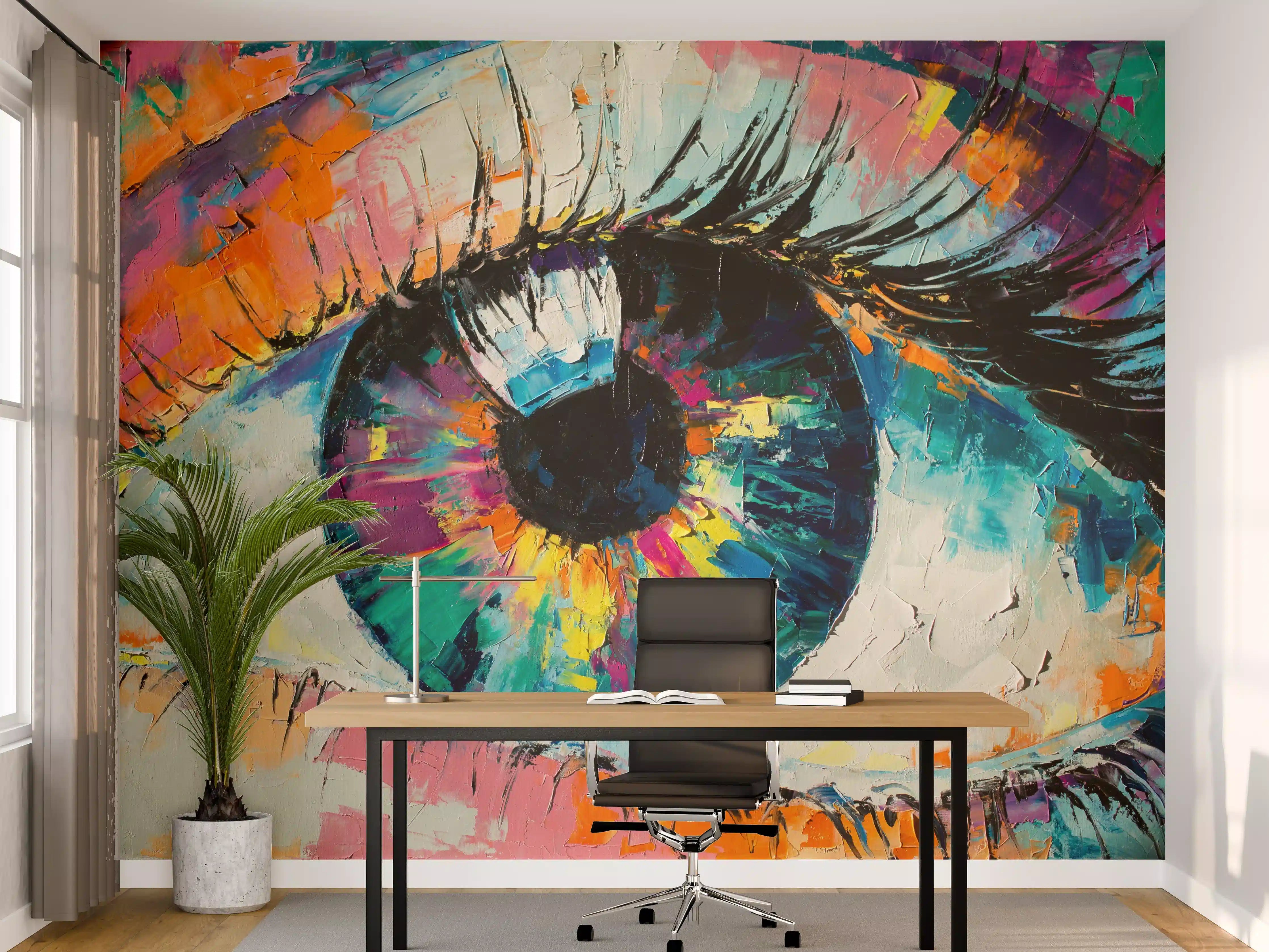 Büro Wandgestaltung - Buntes Augenportrait im expressionistischen Stil