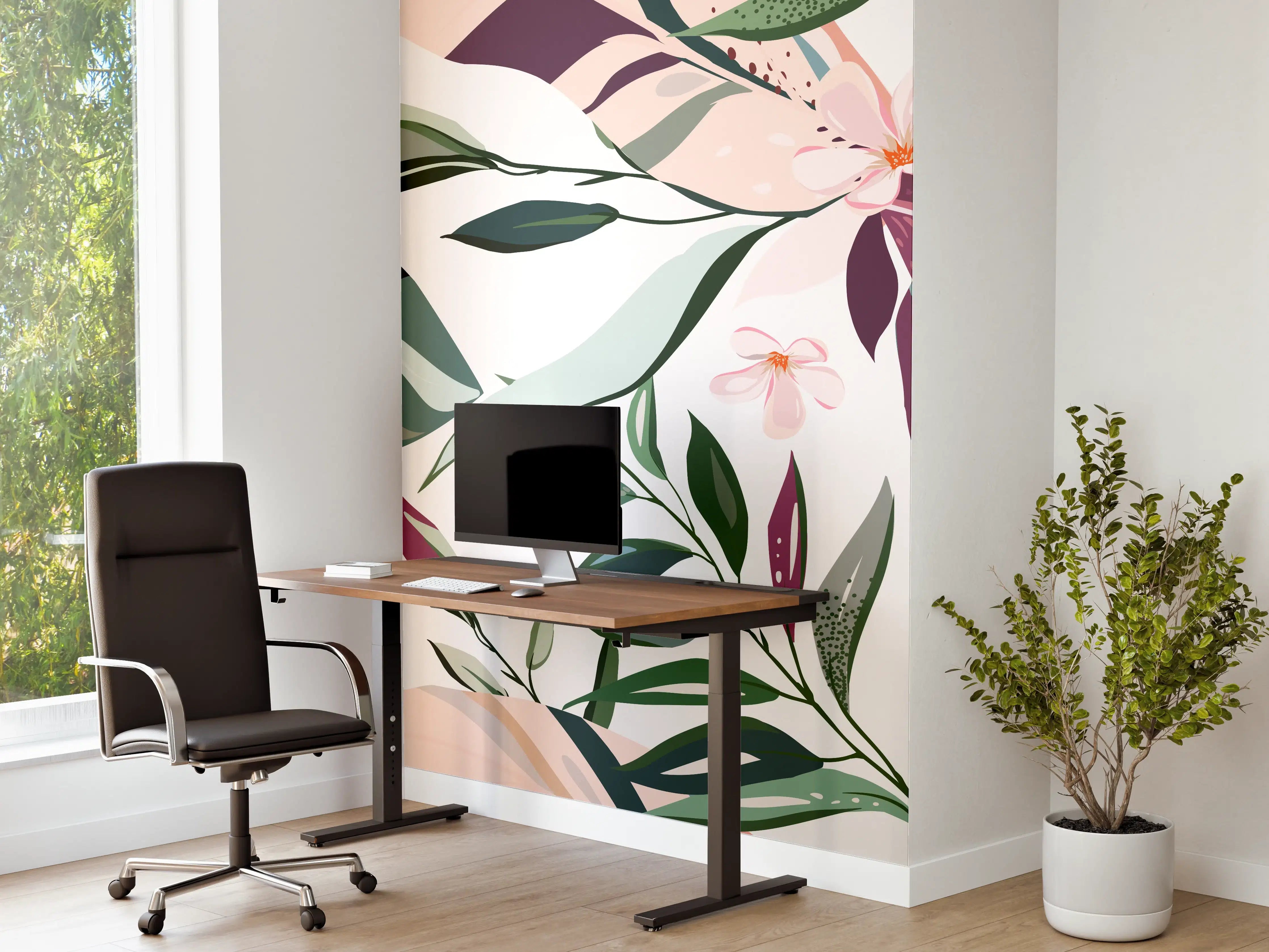 Büro Wandgestaltung - Buntes Blumen-Pflanzen Muster