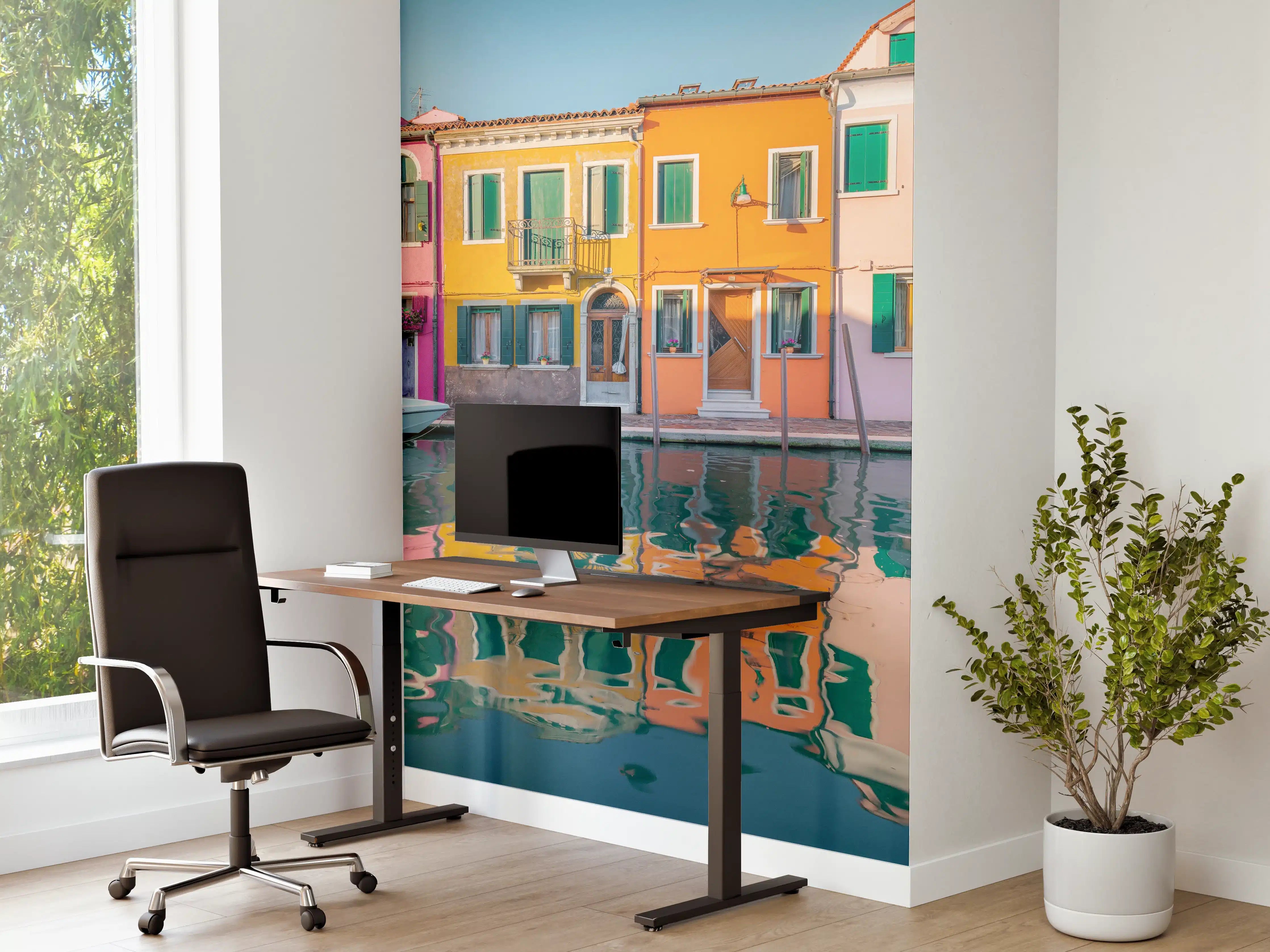 Büro Wandgestaltung - Buntes Burano Venedig Kanal