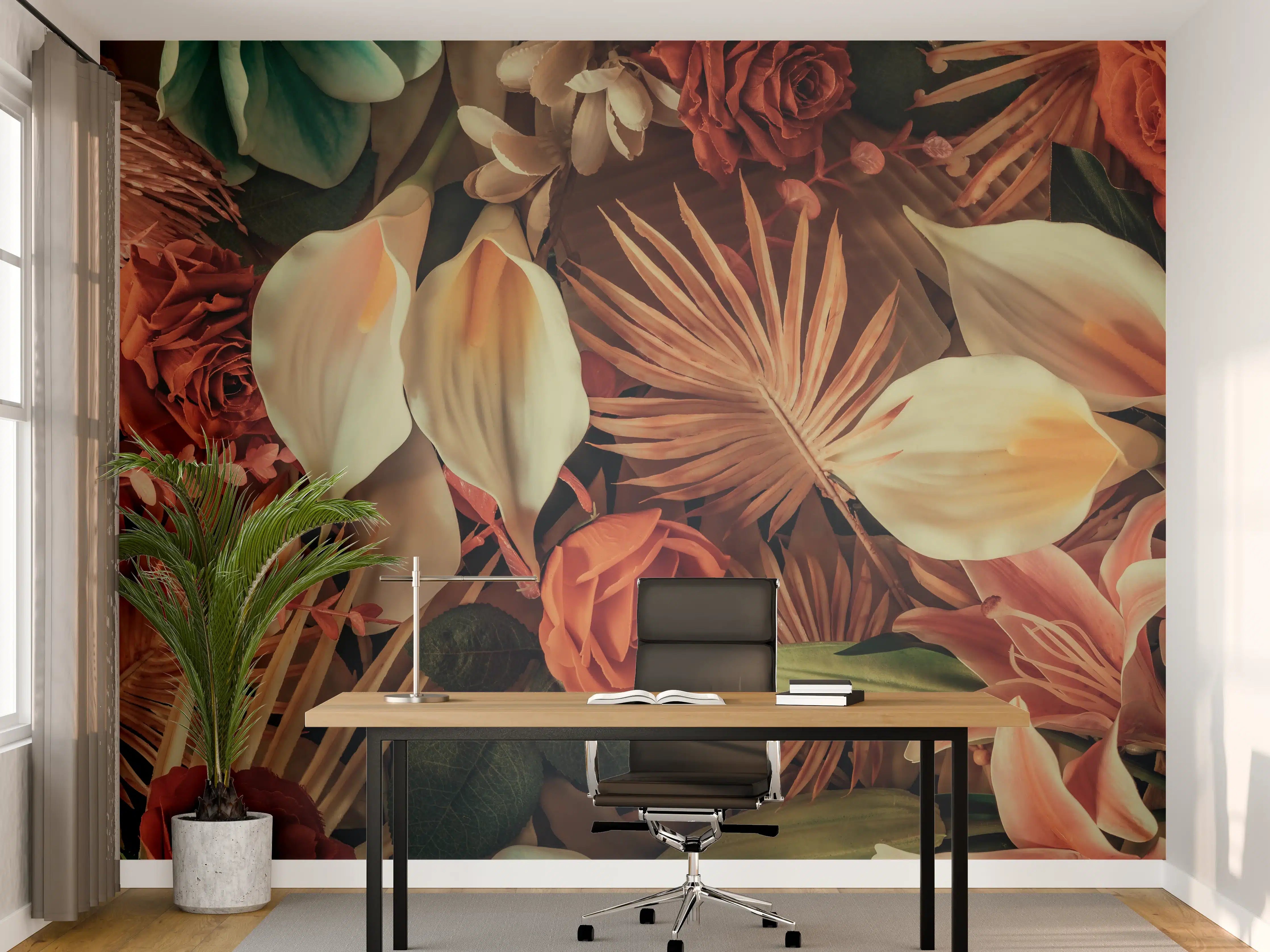 Büro Wandgestaltung - Buntes Frühlingsblumen Muster