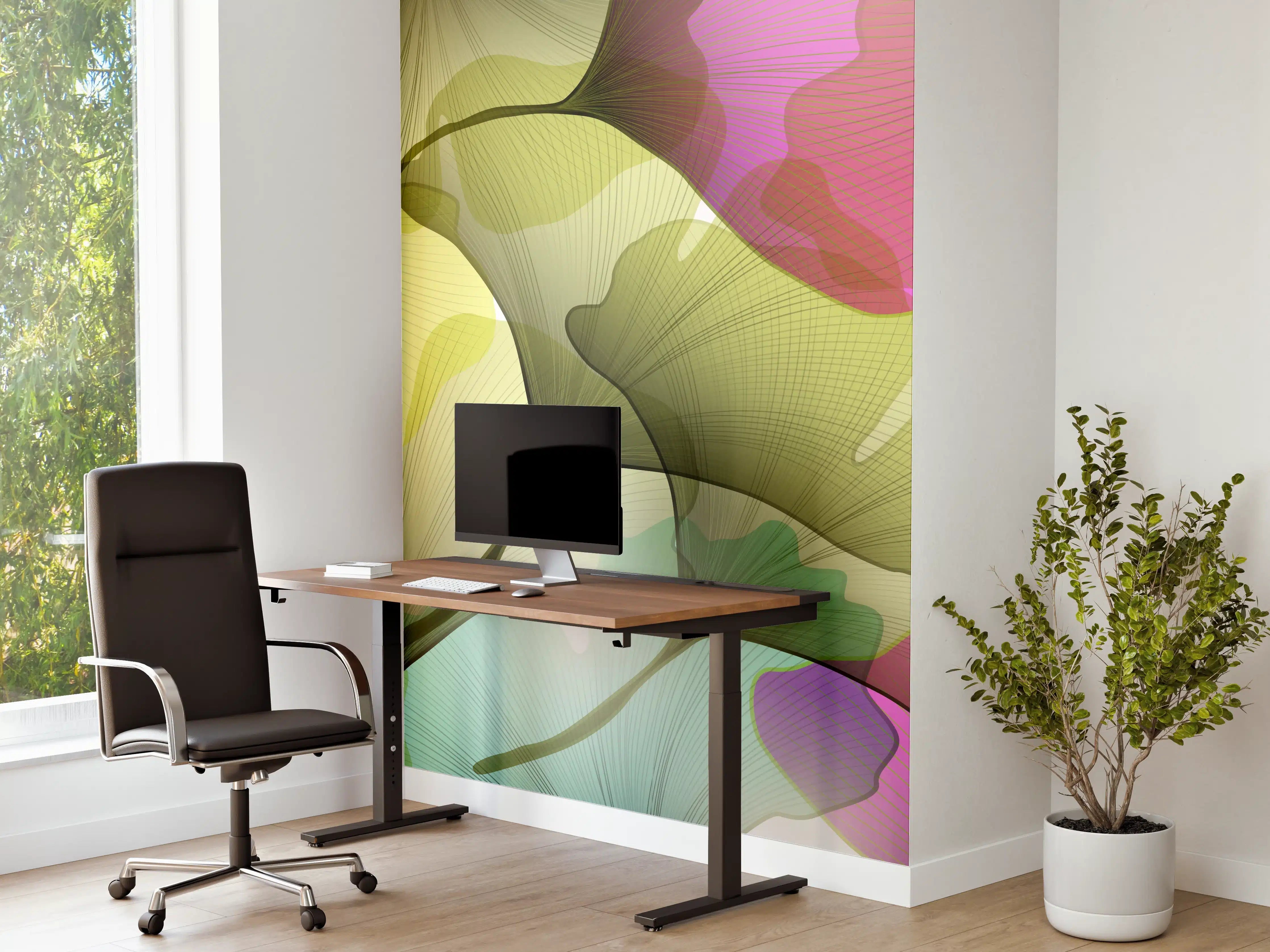 Büro Wandgestaltung - Buntes Ginkgo Blätter Design