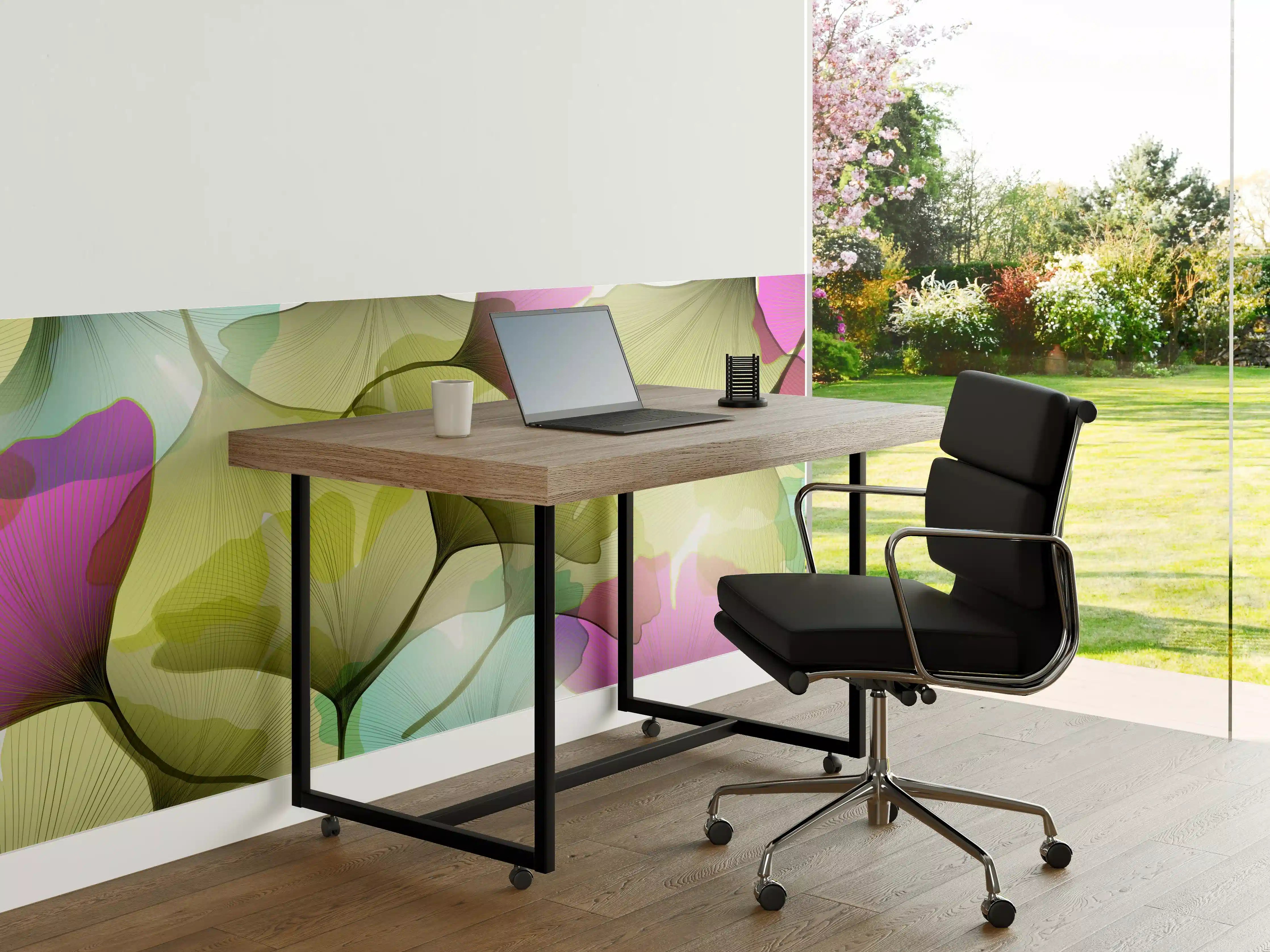 Büro Wandgestaltung - Buntes Ginkgo Blätter Design