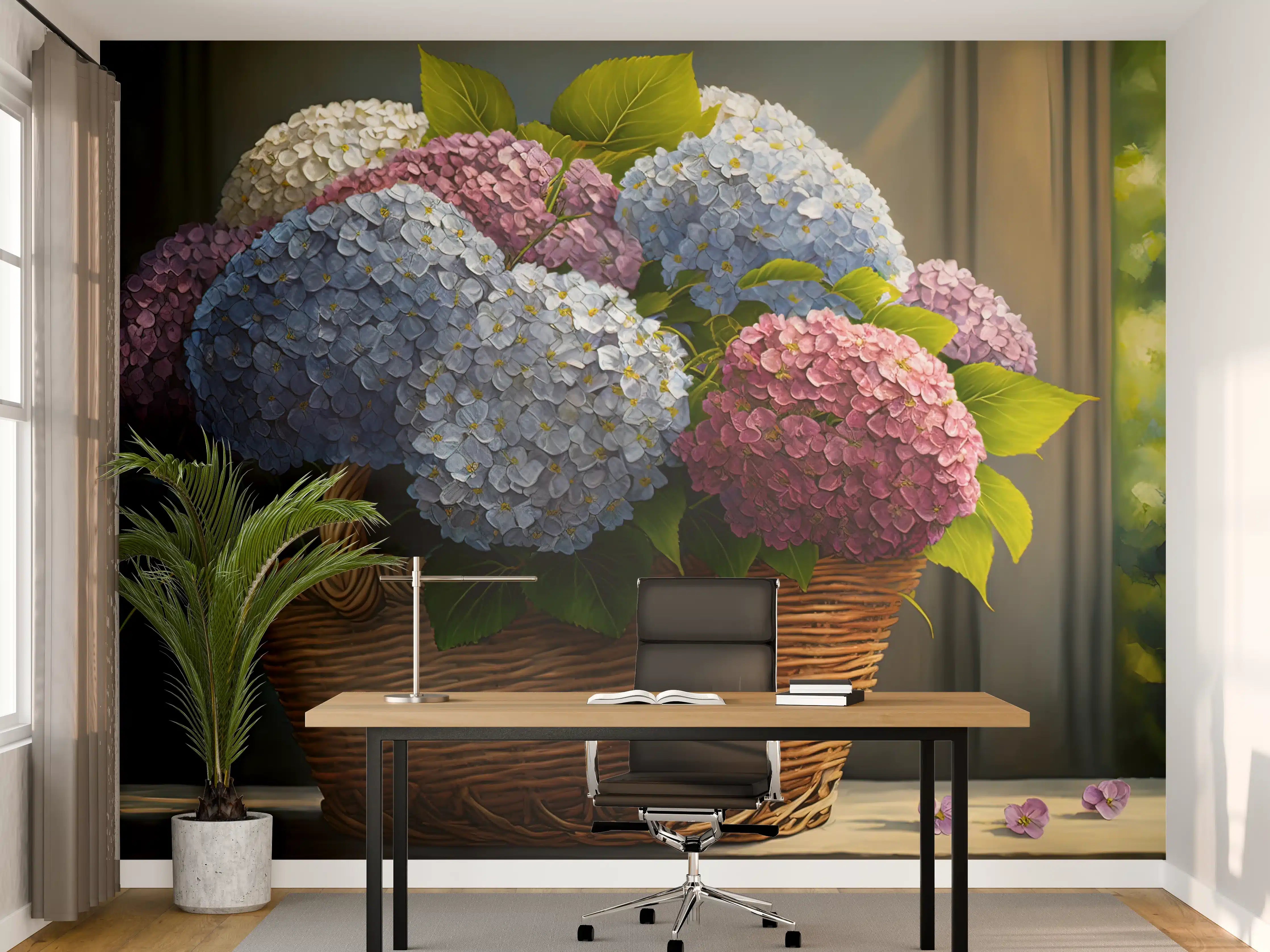 Büro Wandgestaltung - Buntes Hortensien Blumenarrangement