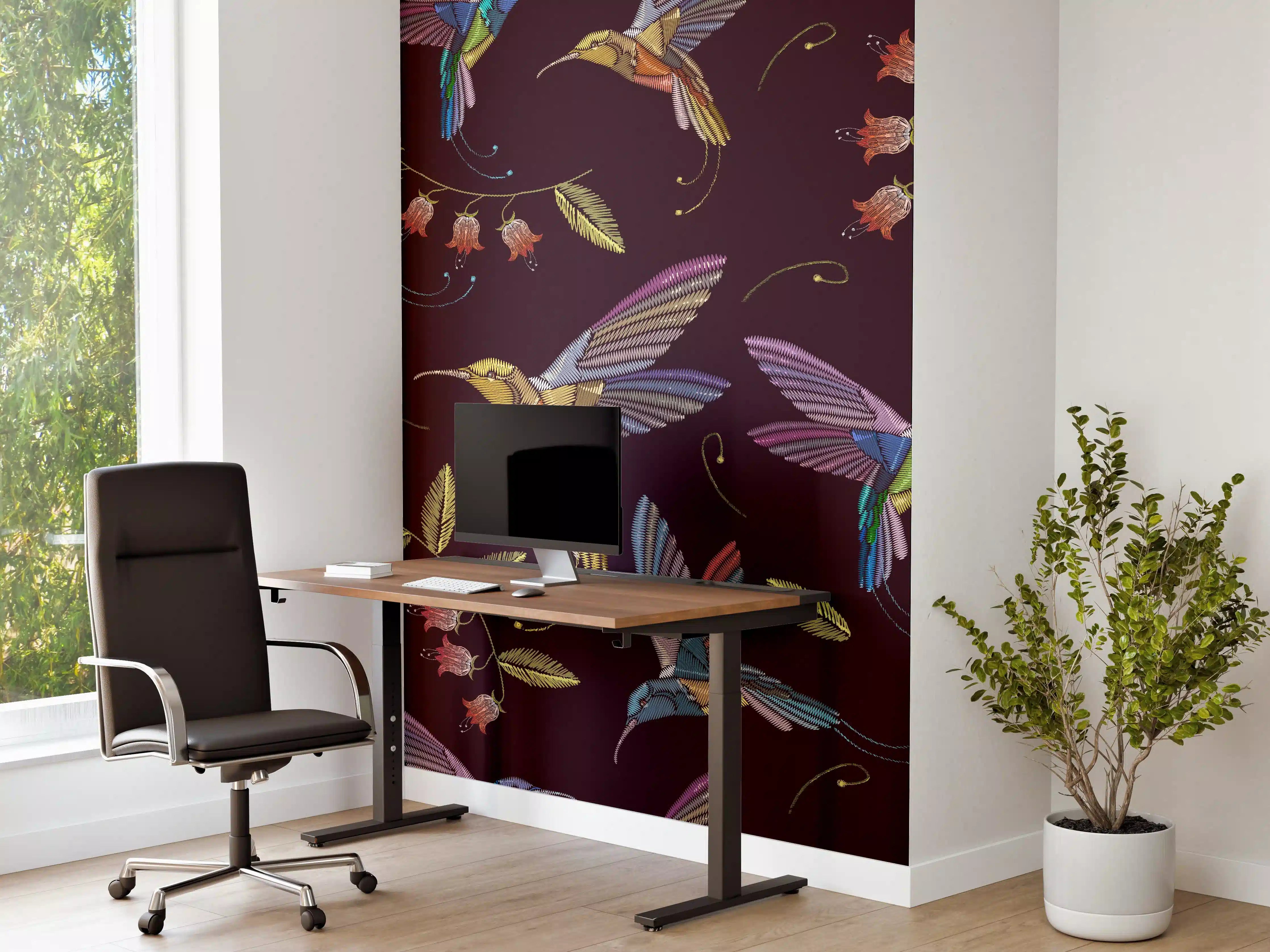 Büro Wandgestaltung - Buntes Kolibri Blumen Muster