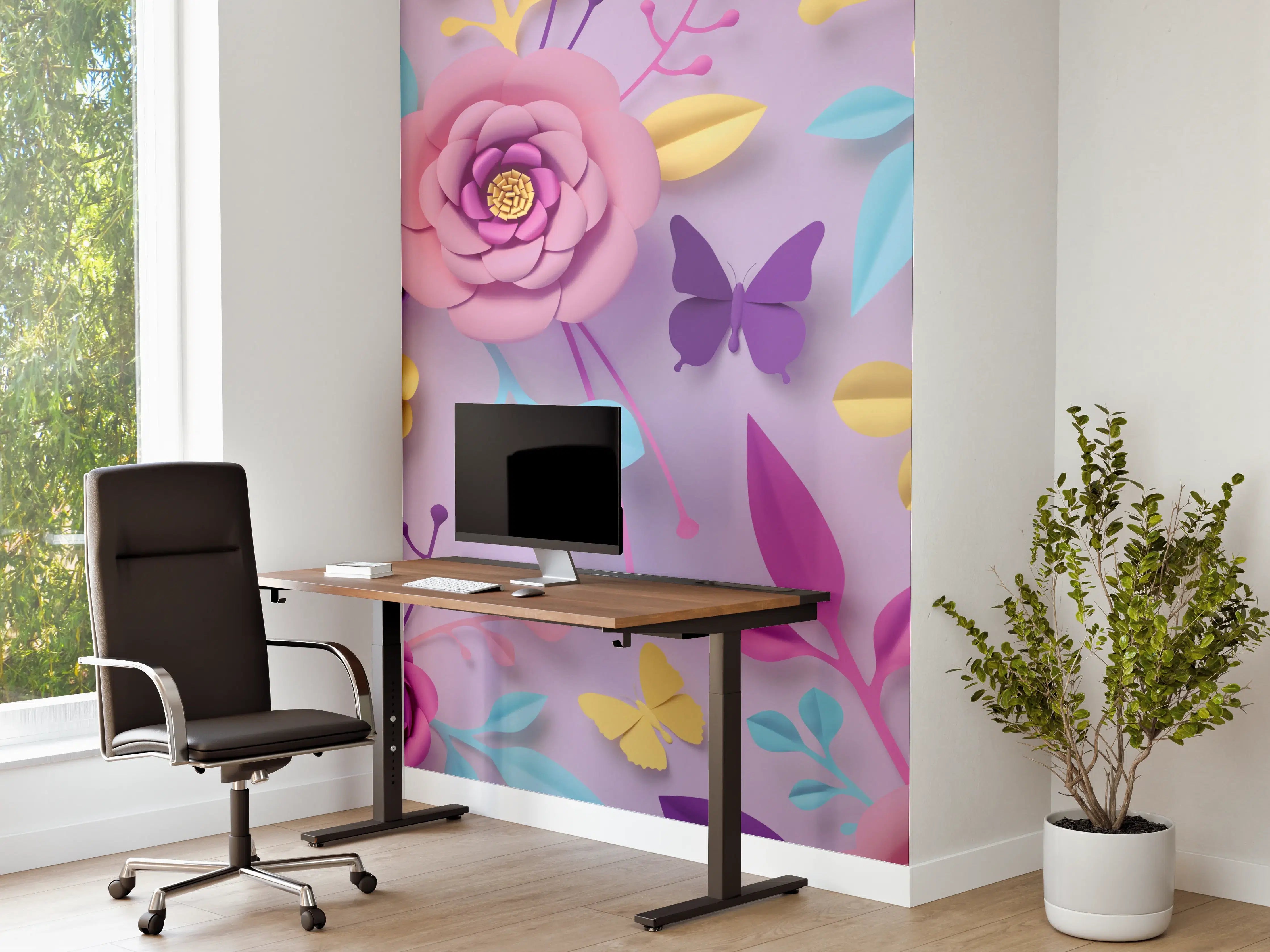 Büro Wandgestaltung - Buntes Papierblumen-Wandbild