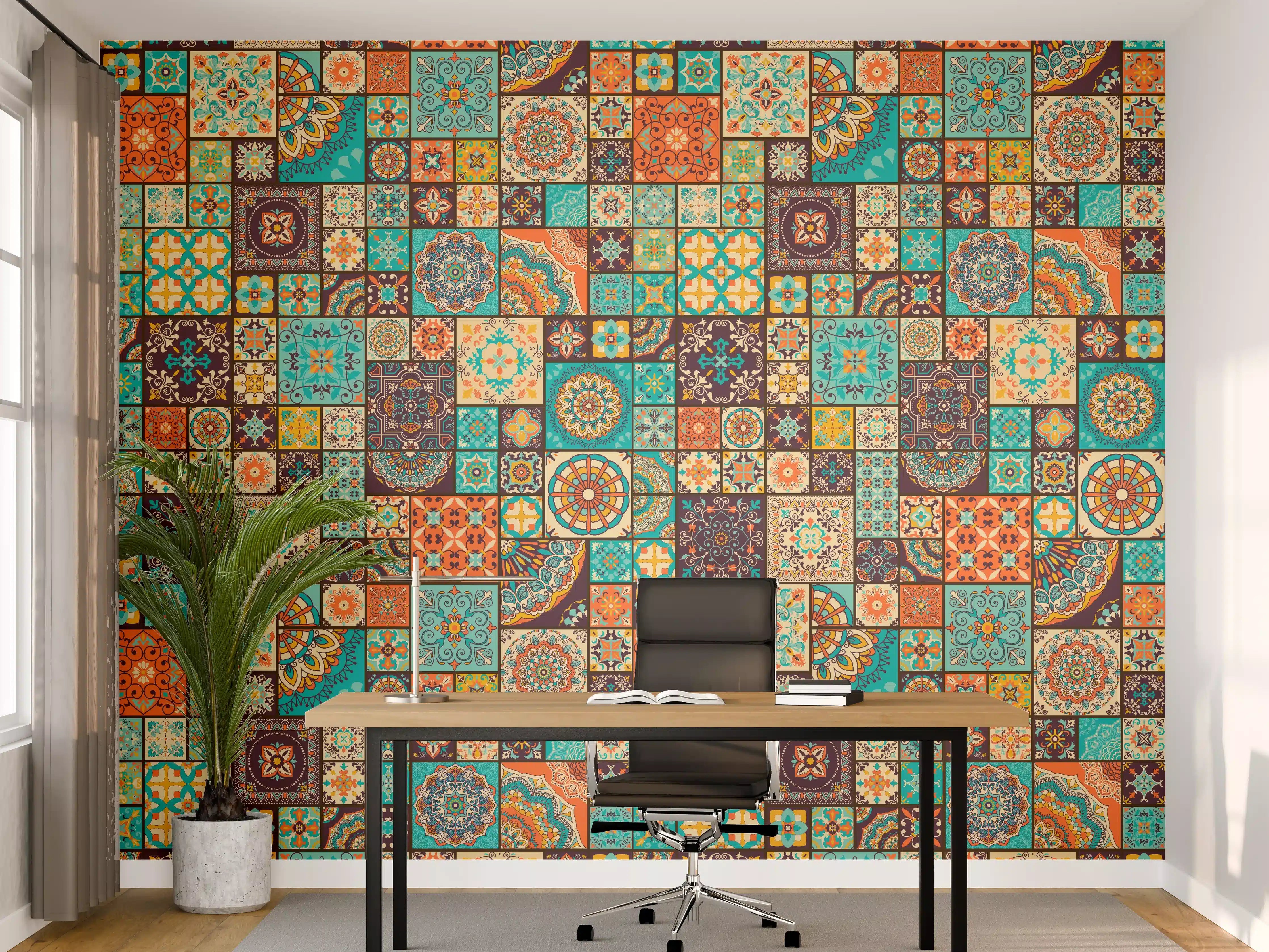 Büro Wandgestaltung - Buntes Patchwork Fliesenmuster