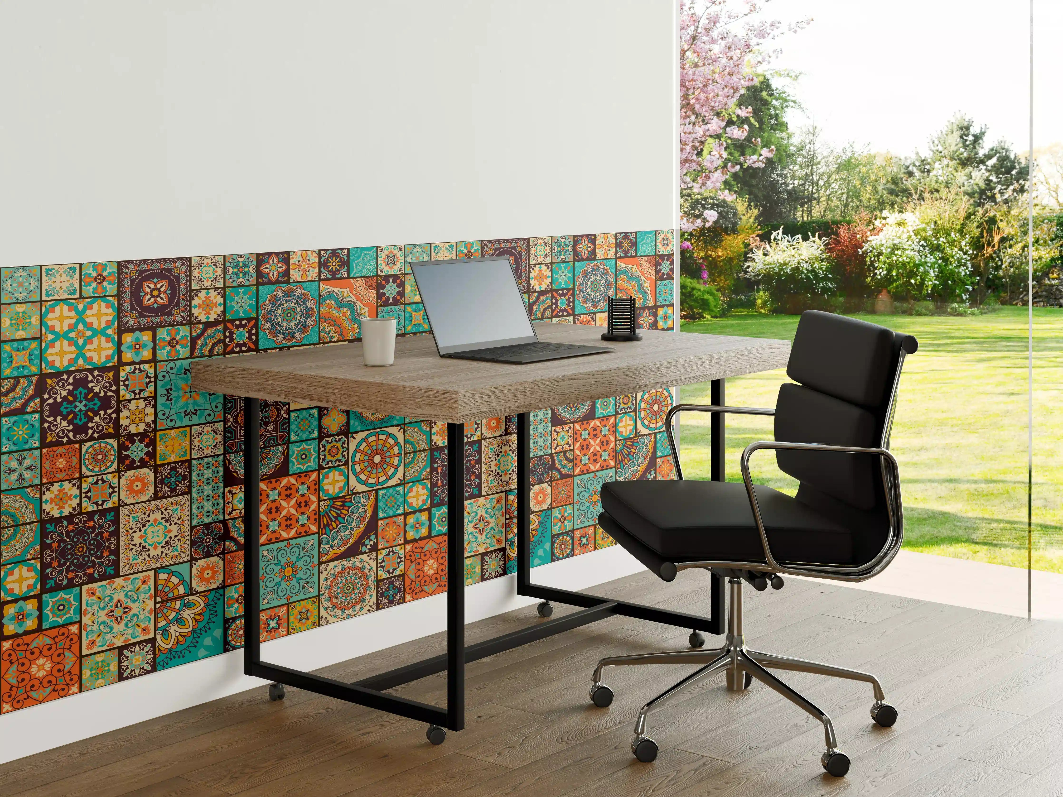 Büro Wandgestaltung - Buntes Patchwork Fliesenmuster