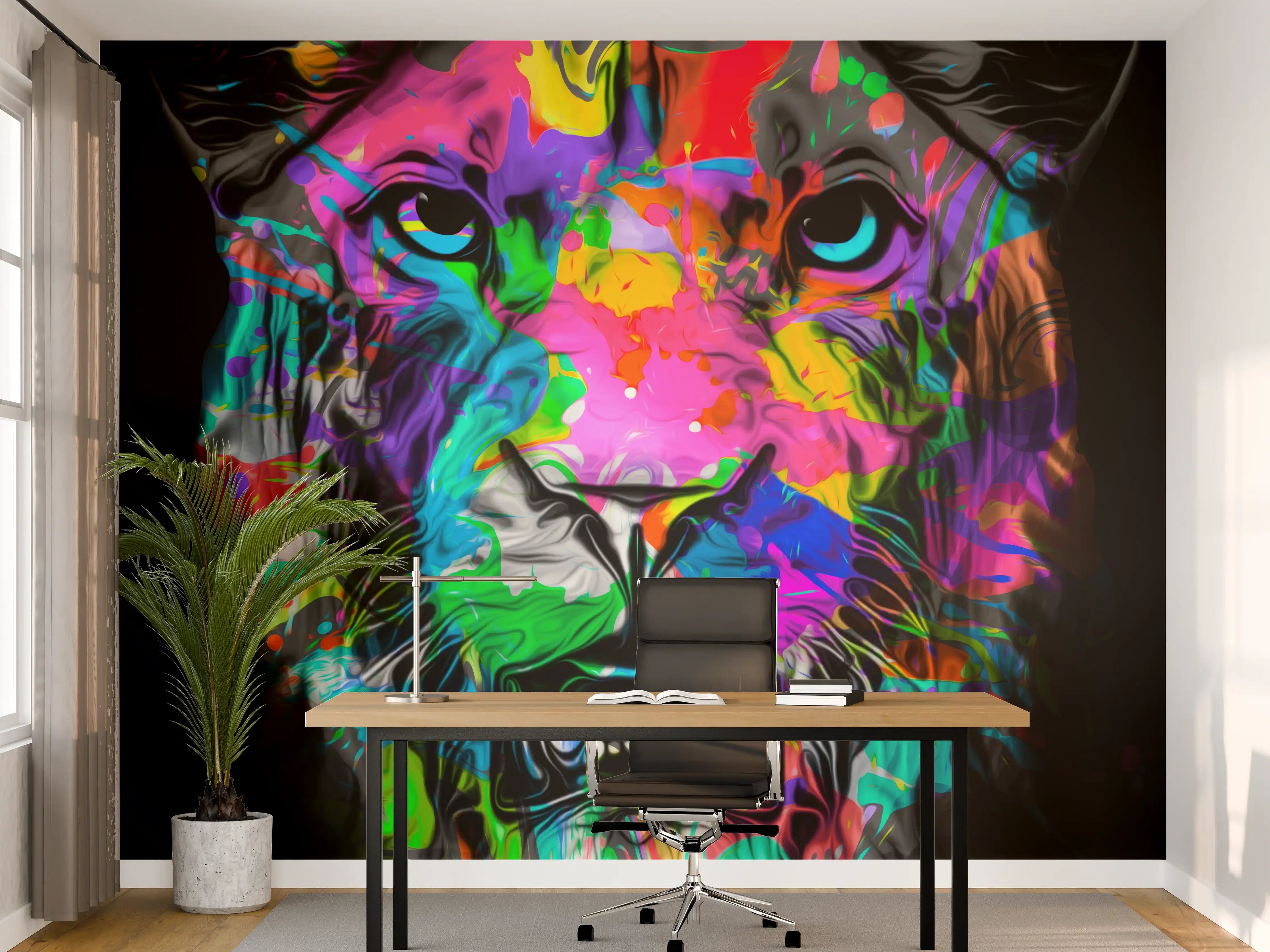 Büro Wandgestaltung - Buntes Tigerkopfdesign