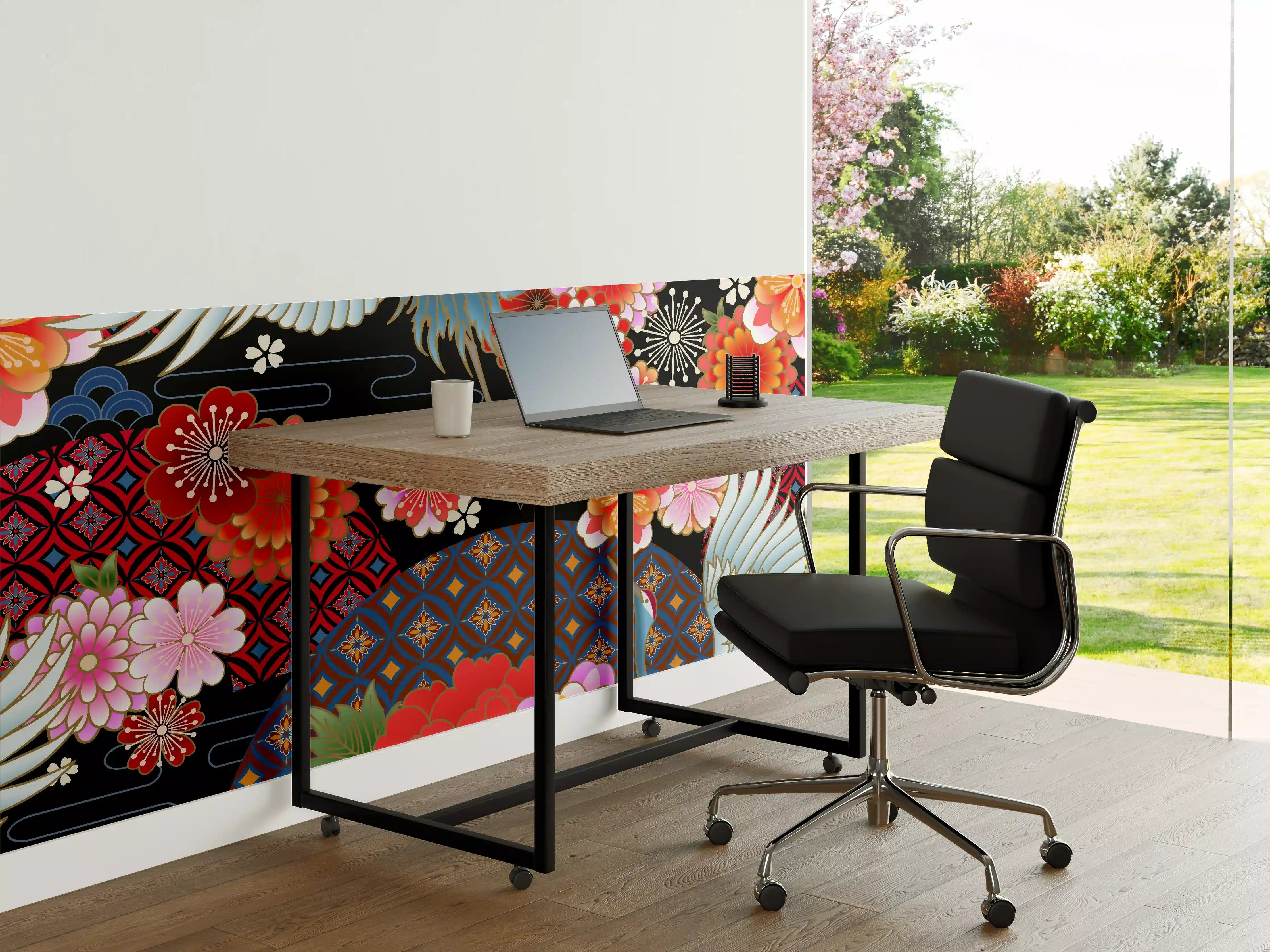 Büro Wandgestaltung - Buntes Vogel-Blumen-Muster