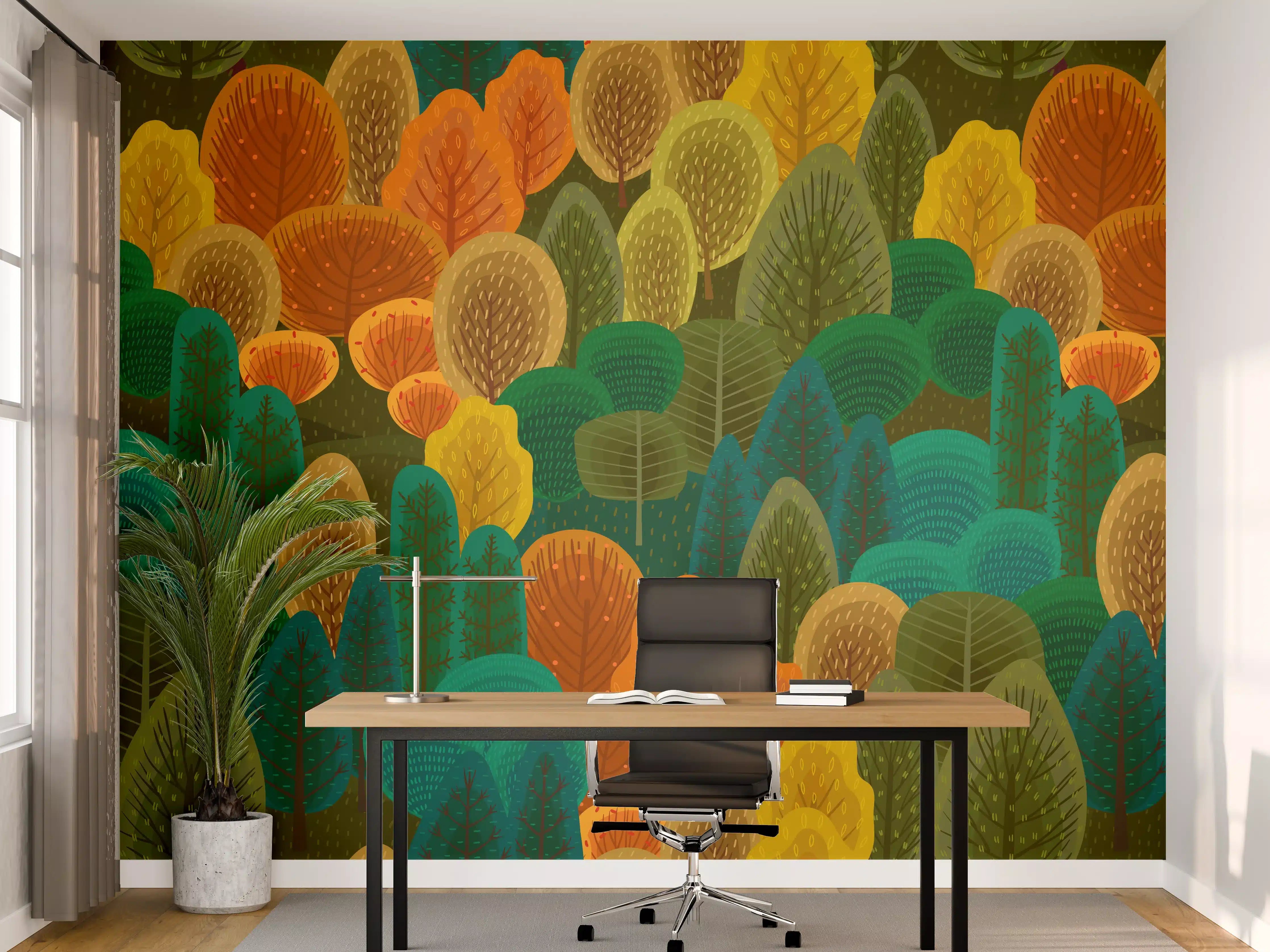 Büro Wandgestaltung - Buntes Waldmuster Design