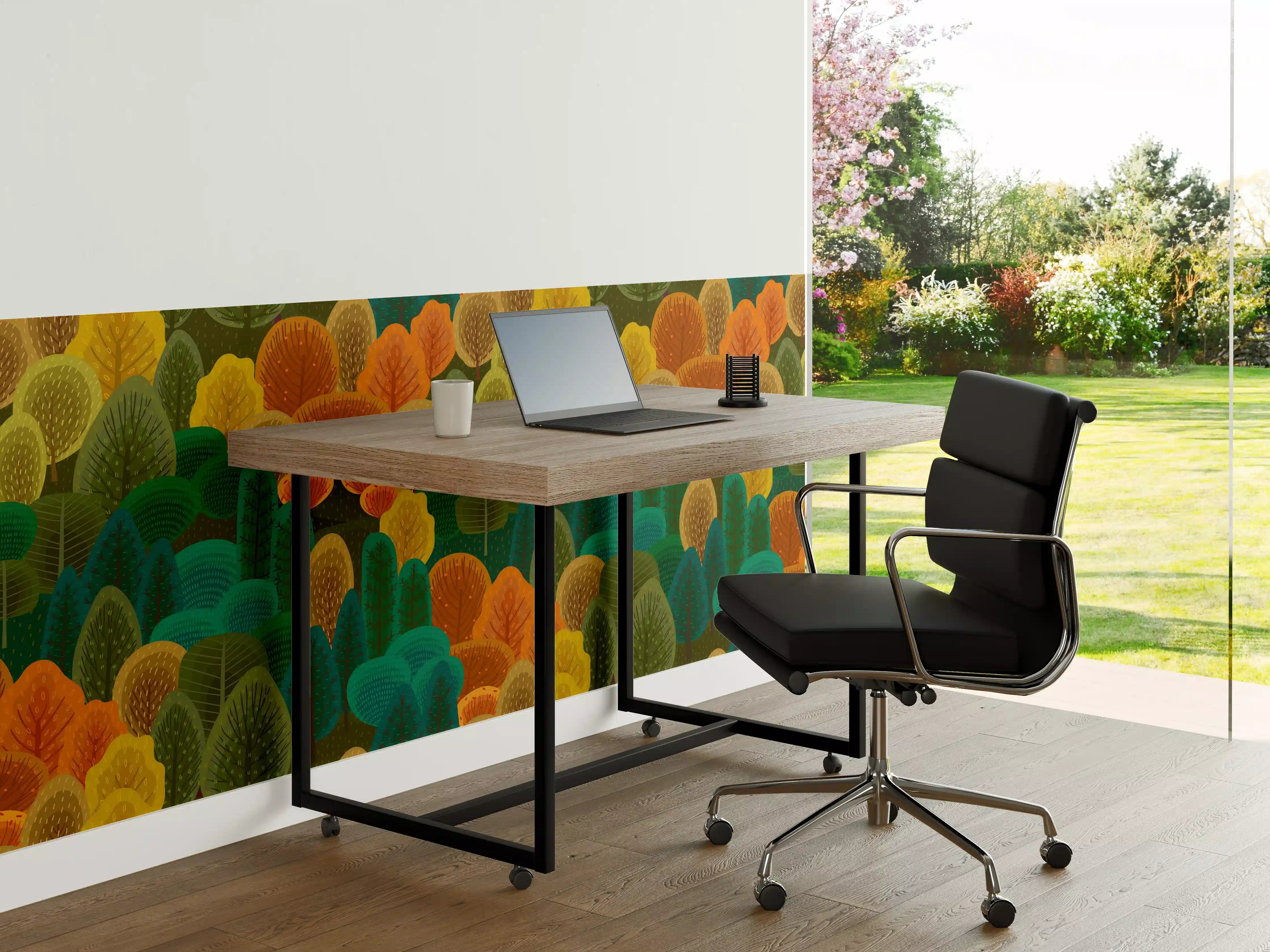 Büro Wandgestaltung - Buntes Waldmuster Design