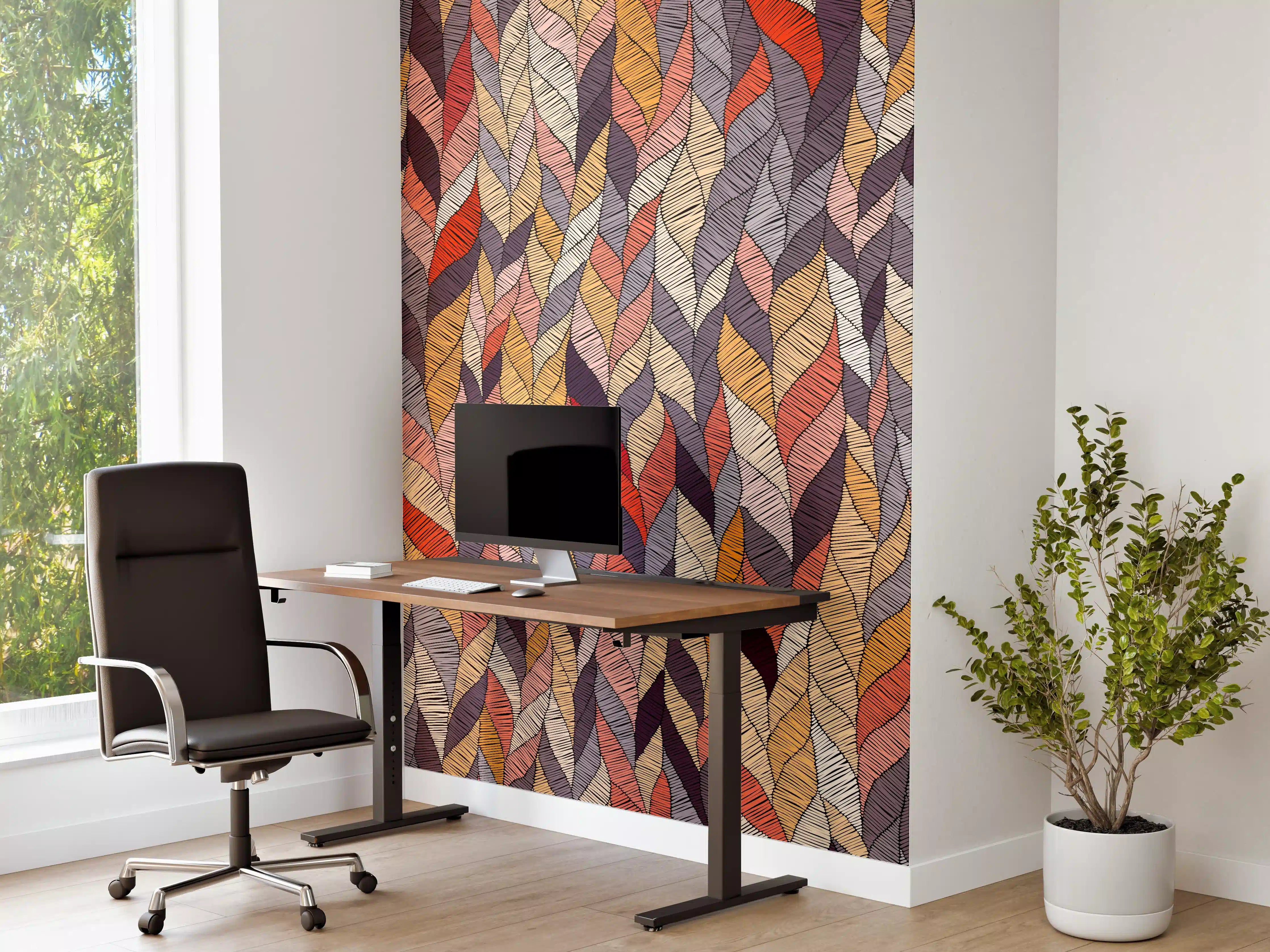 Büro Wandgestaltung - Buntes Wellenmuster Textildesign