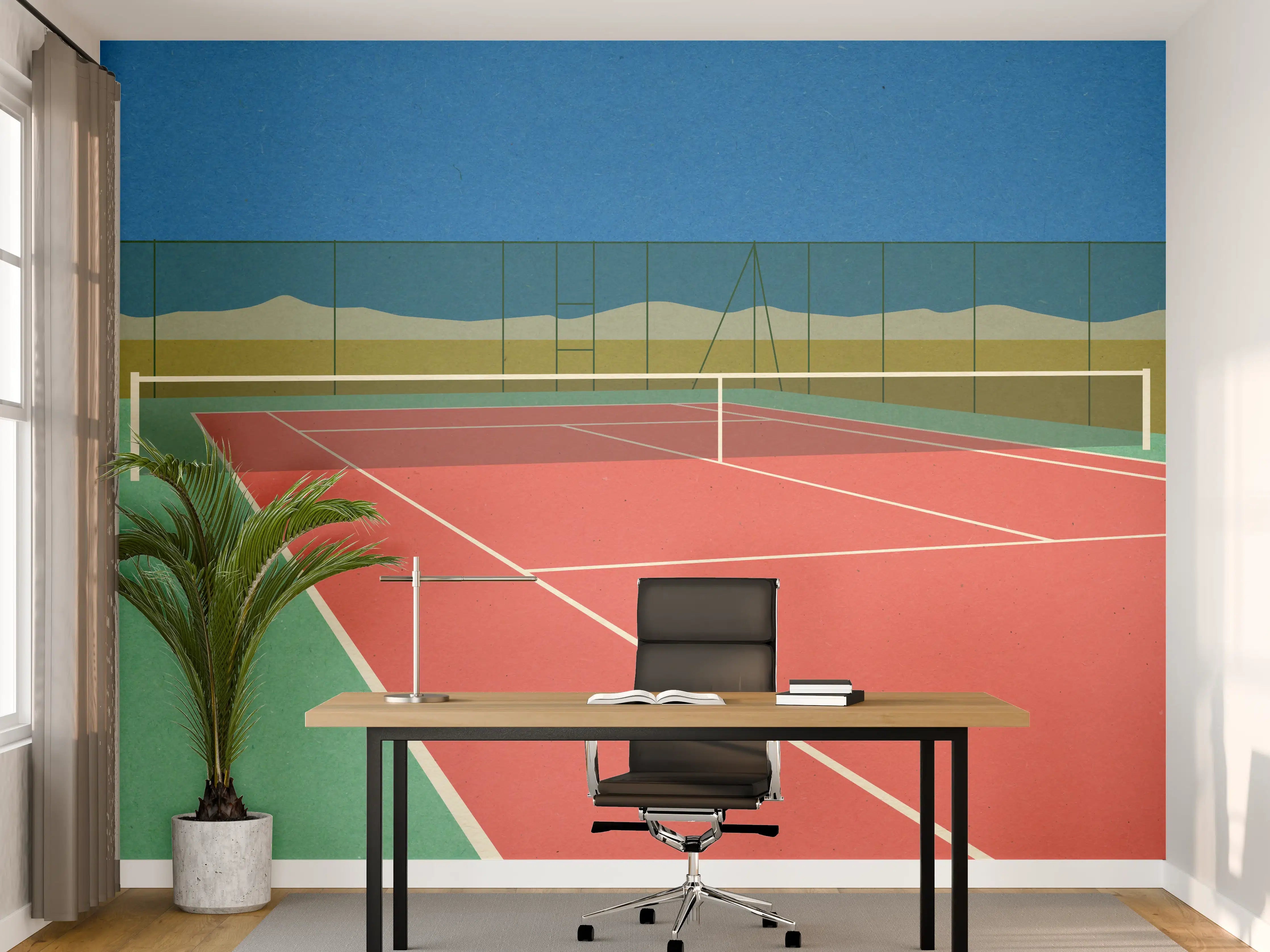 Büro Wandgestaltung - Buntes Wüsten-Tennis-Court Papierkunst
