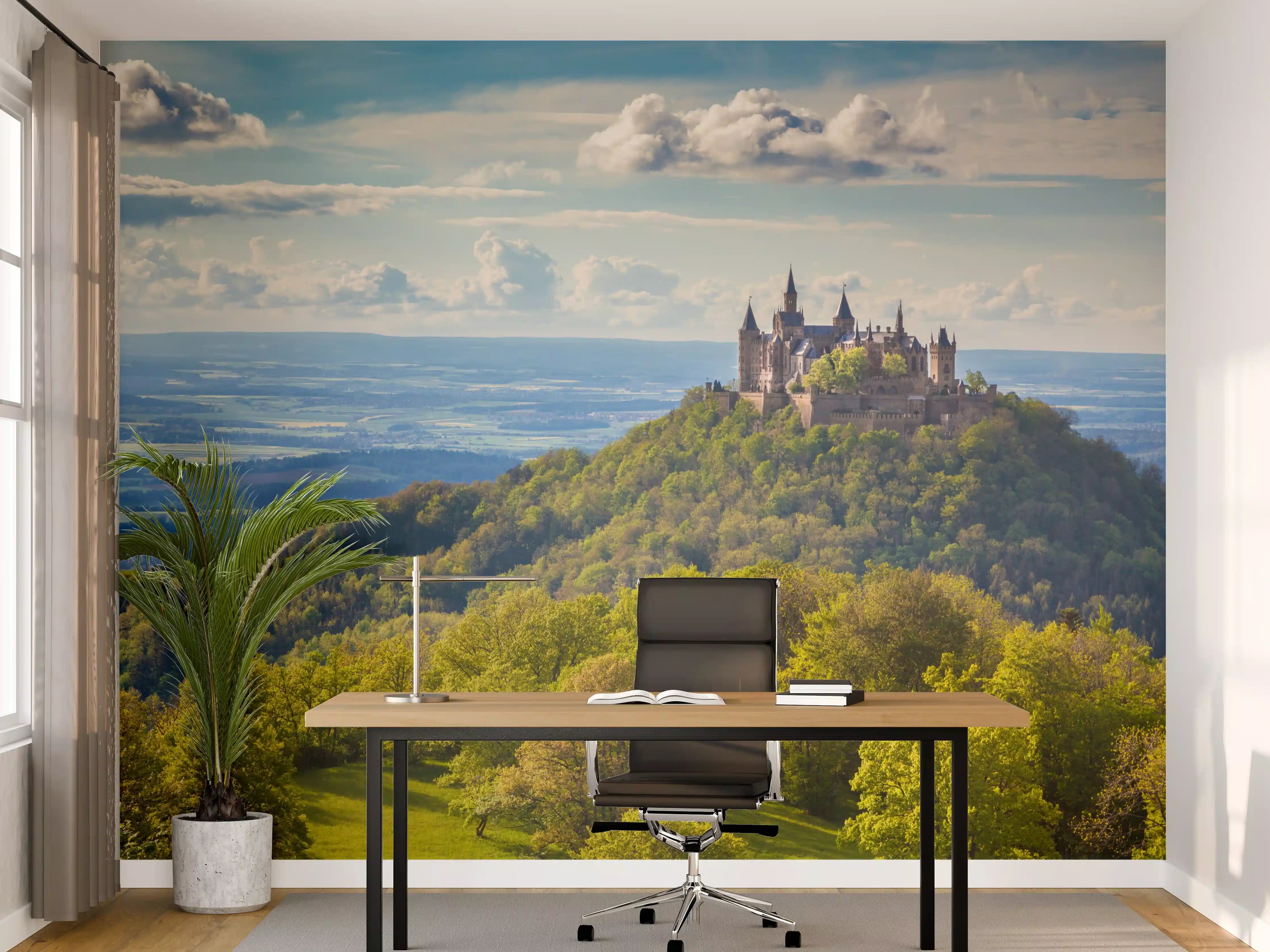 Büro Wandgestaltung - Burg Hohenzollern mit gelblichen Wald