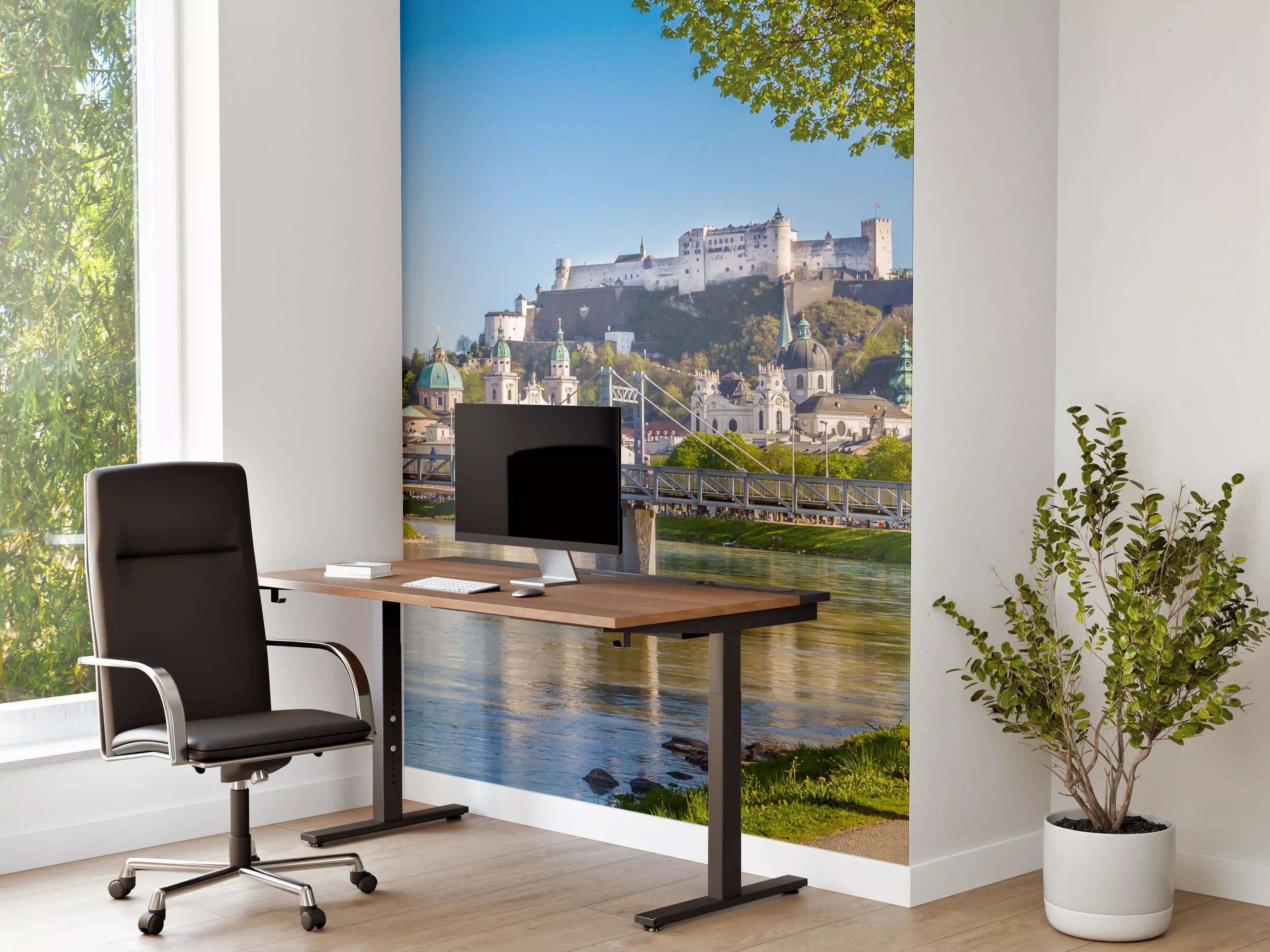 Büro Wandgestaltung - Burg und Fluss in der Stadt bei sonnigem Wetter