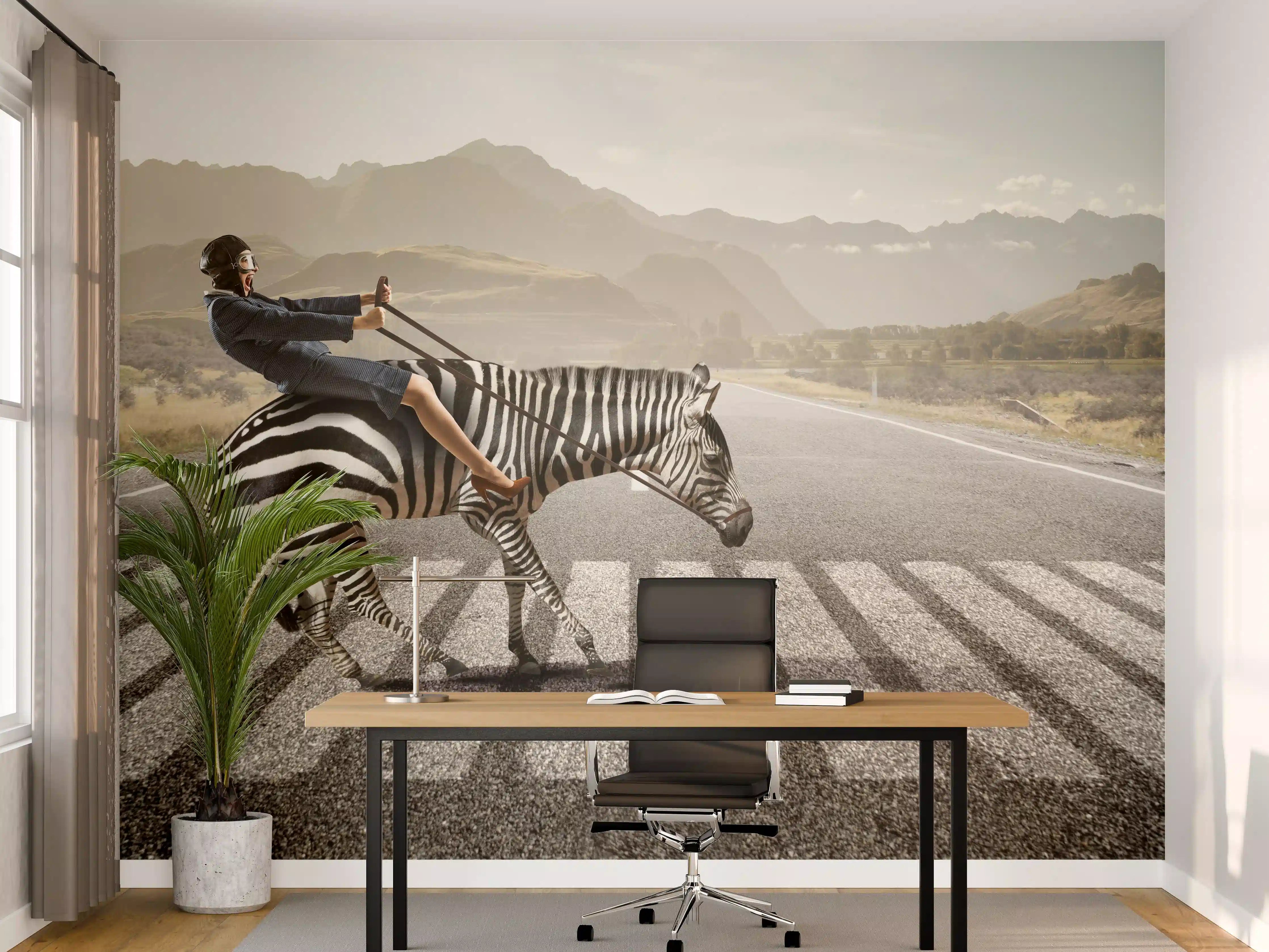 Büro Wandgestaltung - Businesswoman auf Zebra