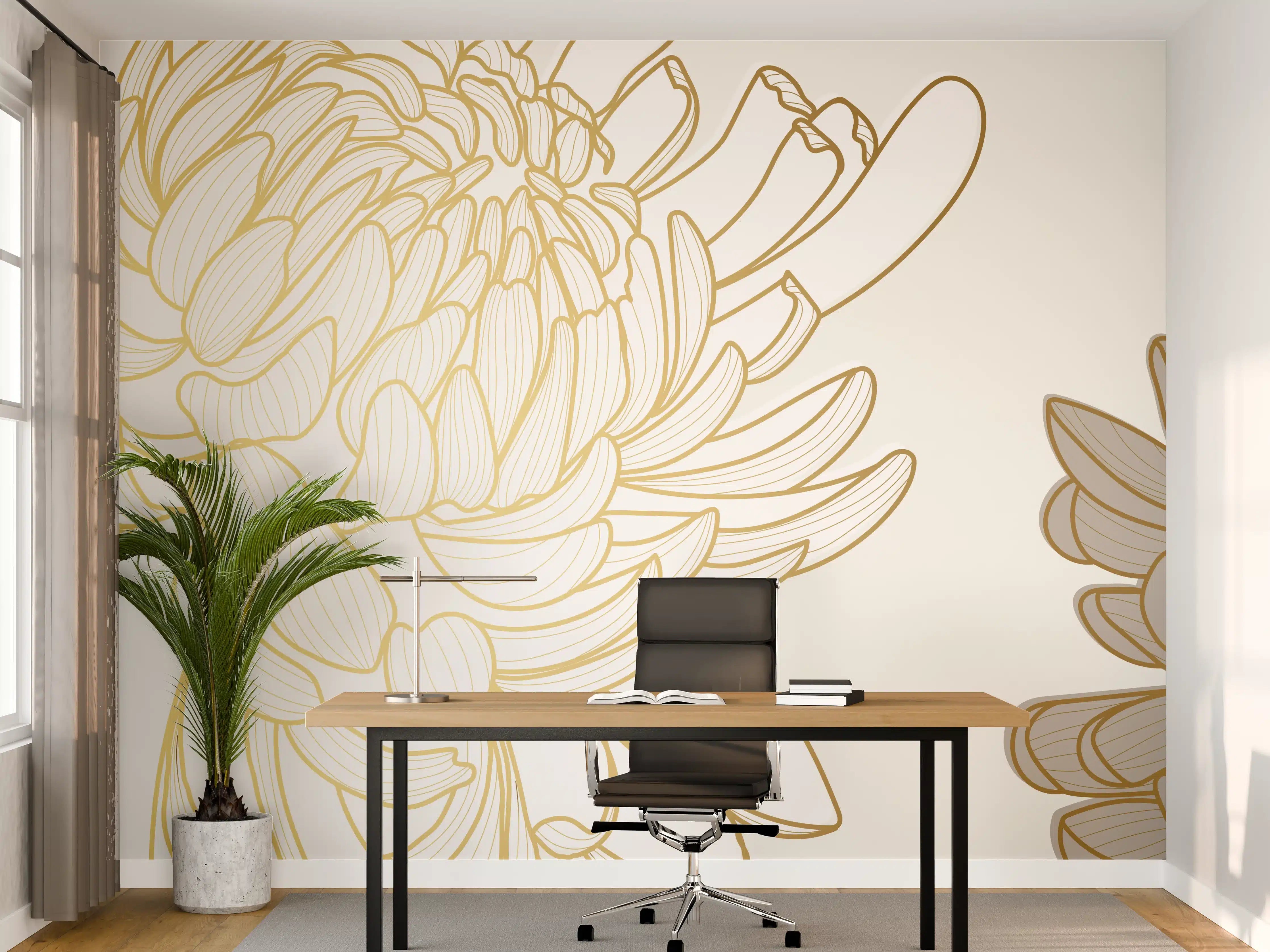 Büro Wandgestaltung - Chic Cream Floral Illustration