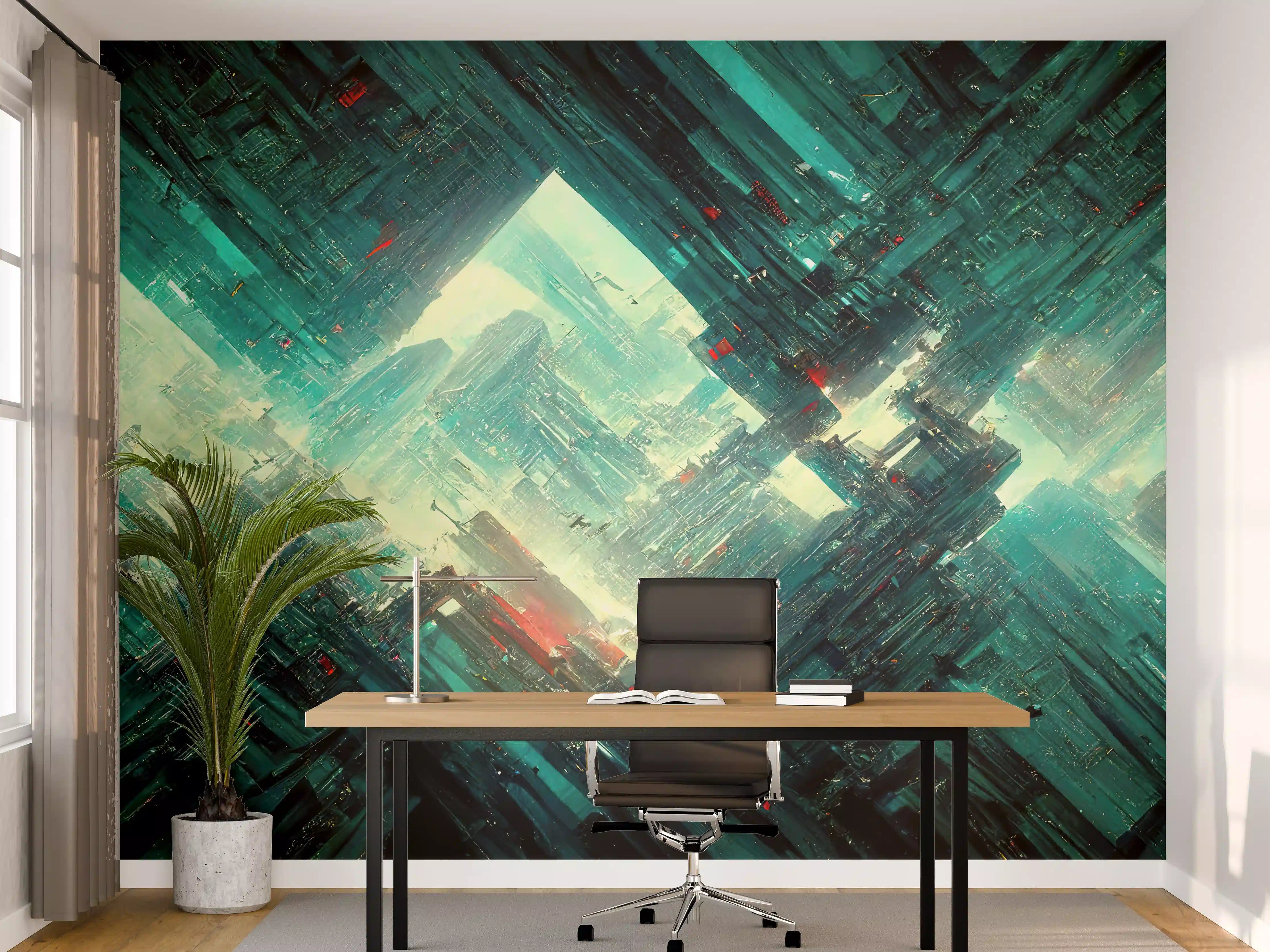 Büro Wandgestaltung - Cyberpunk-Stadt Futuristisch