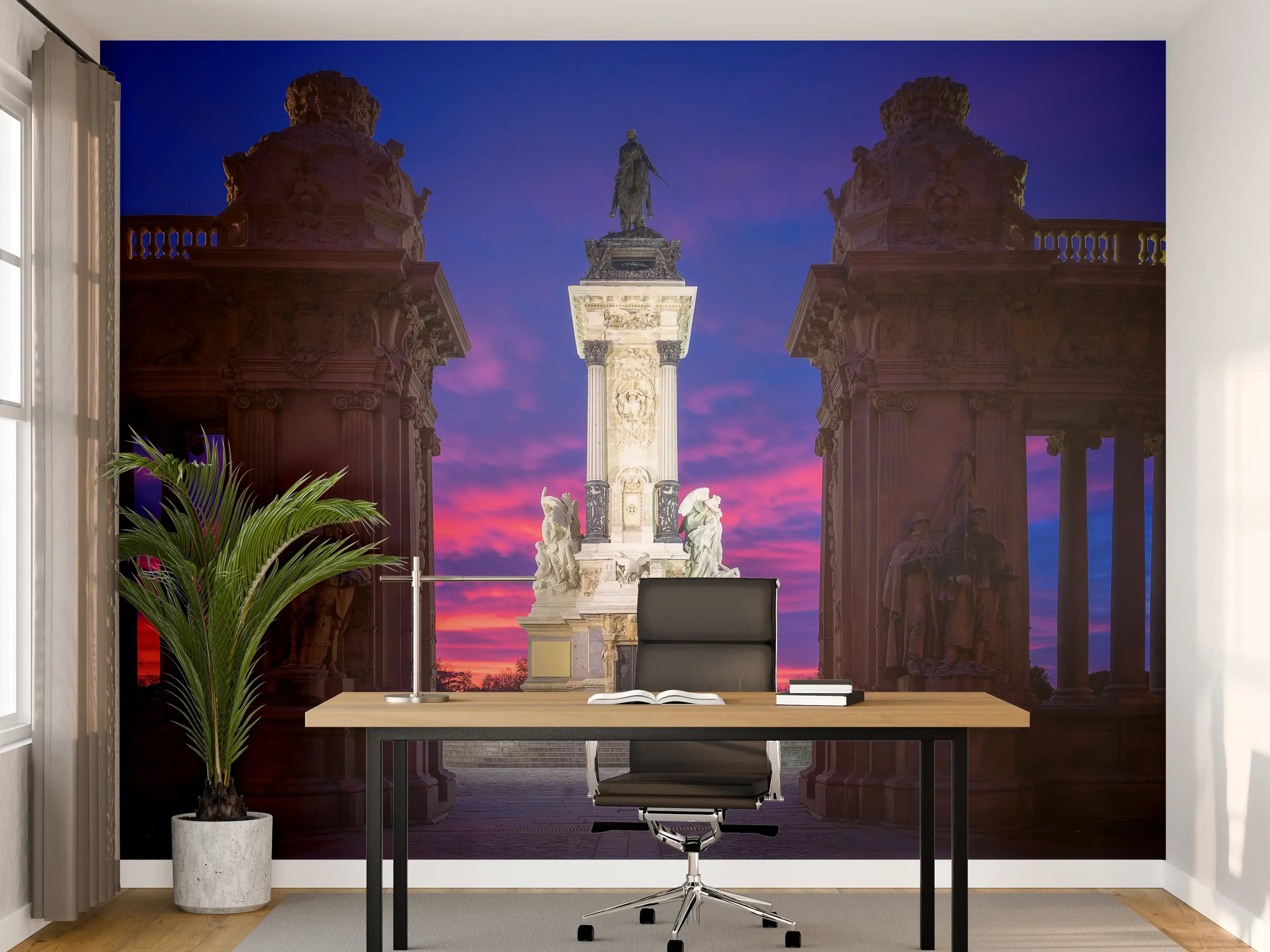 Büro Wandgestaltung - Denkmal für Alfonso XII bei rötlichem Himmel
