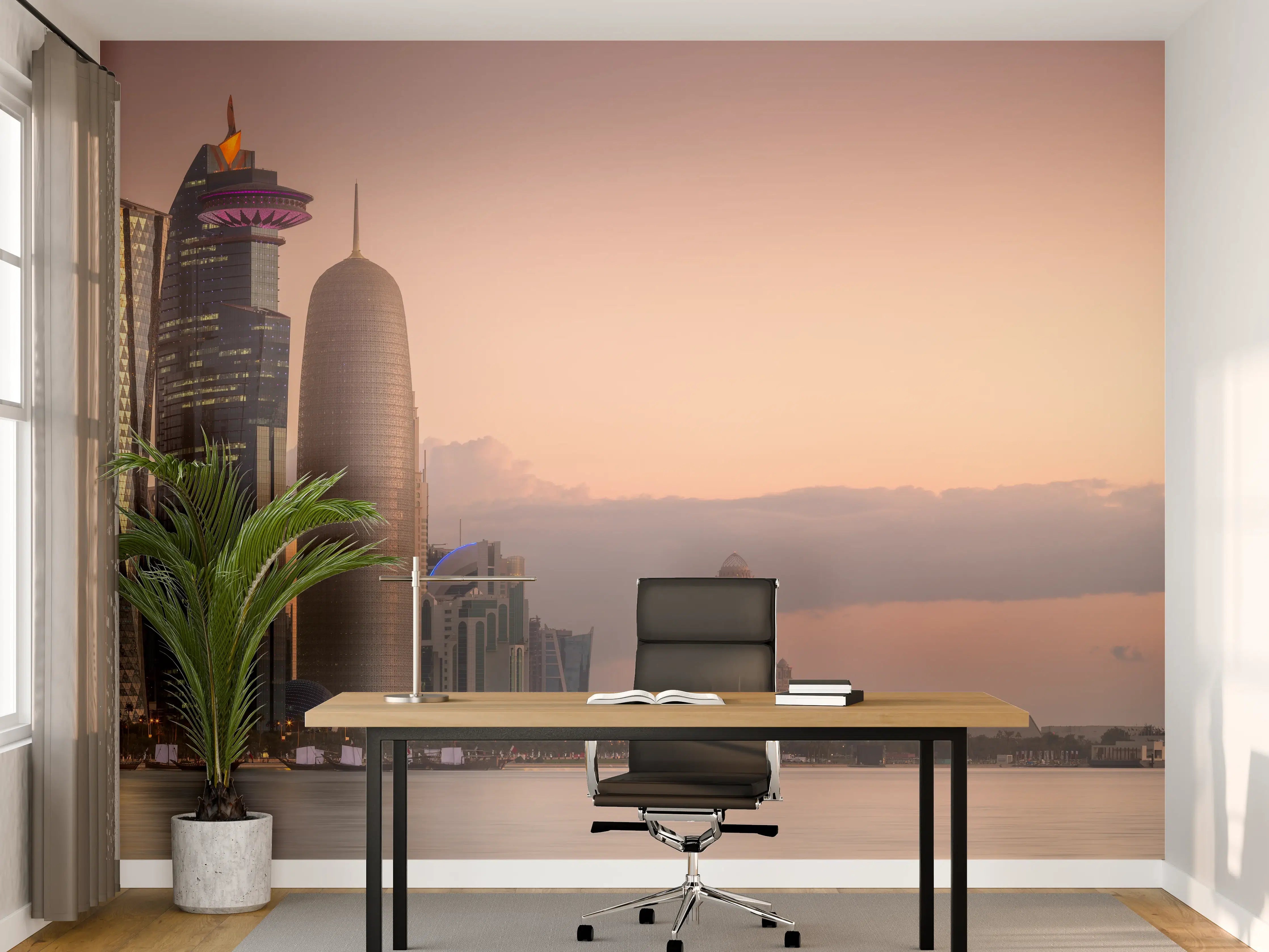 Büro Wandgestaltung - Die Skyline von West Bay und Doha City