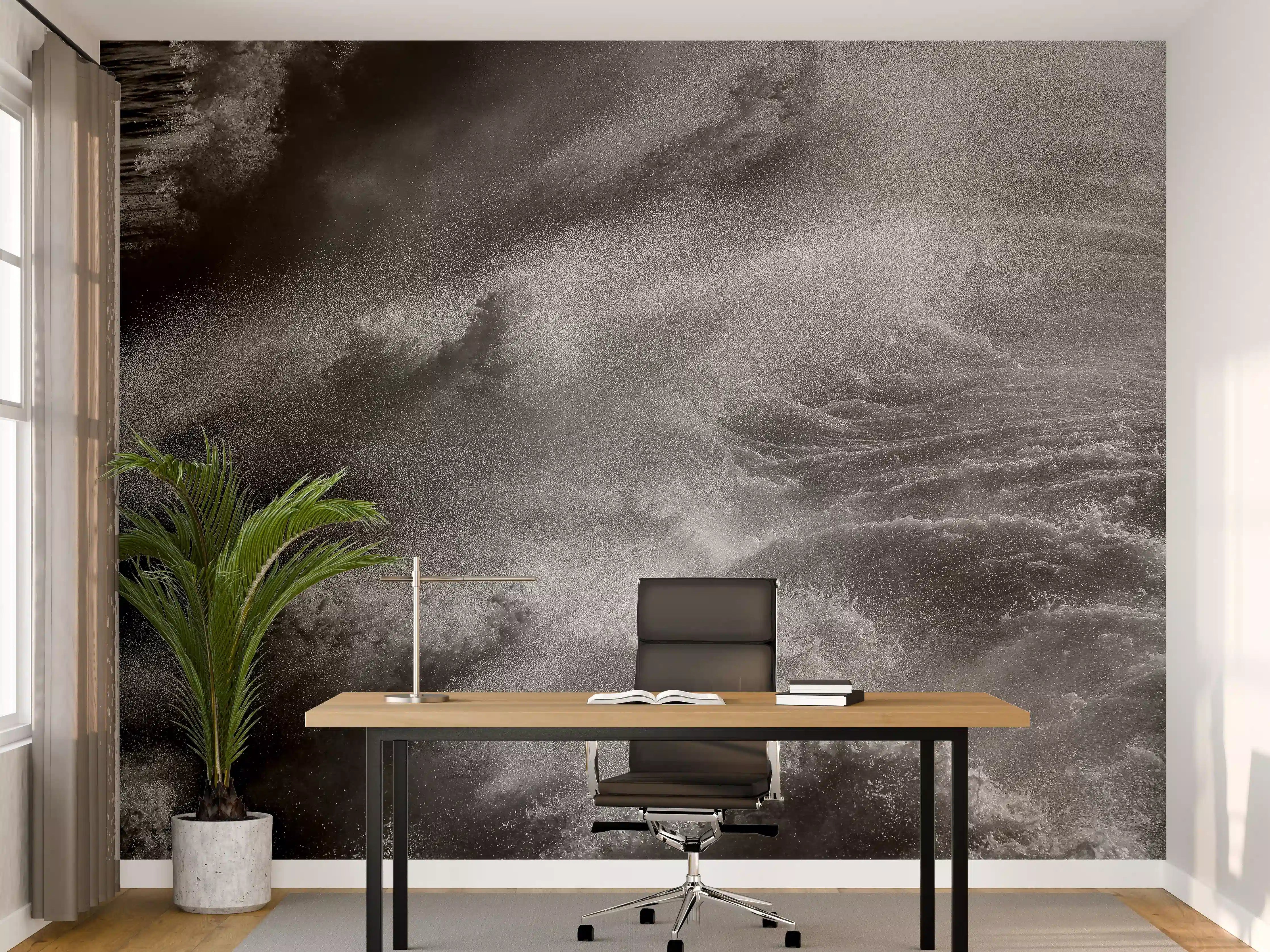 Büro Wandgestaltung - Dramatische Meereswellen monochrom