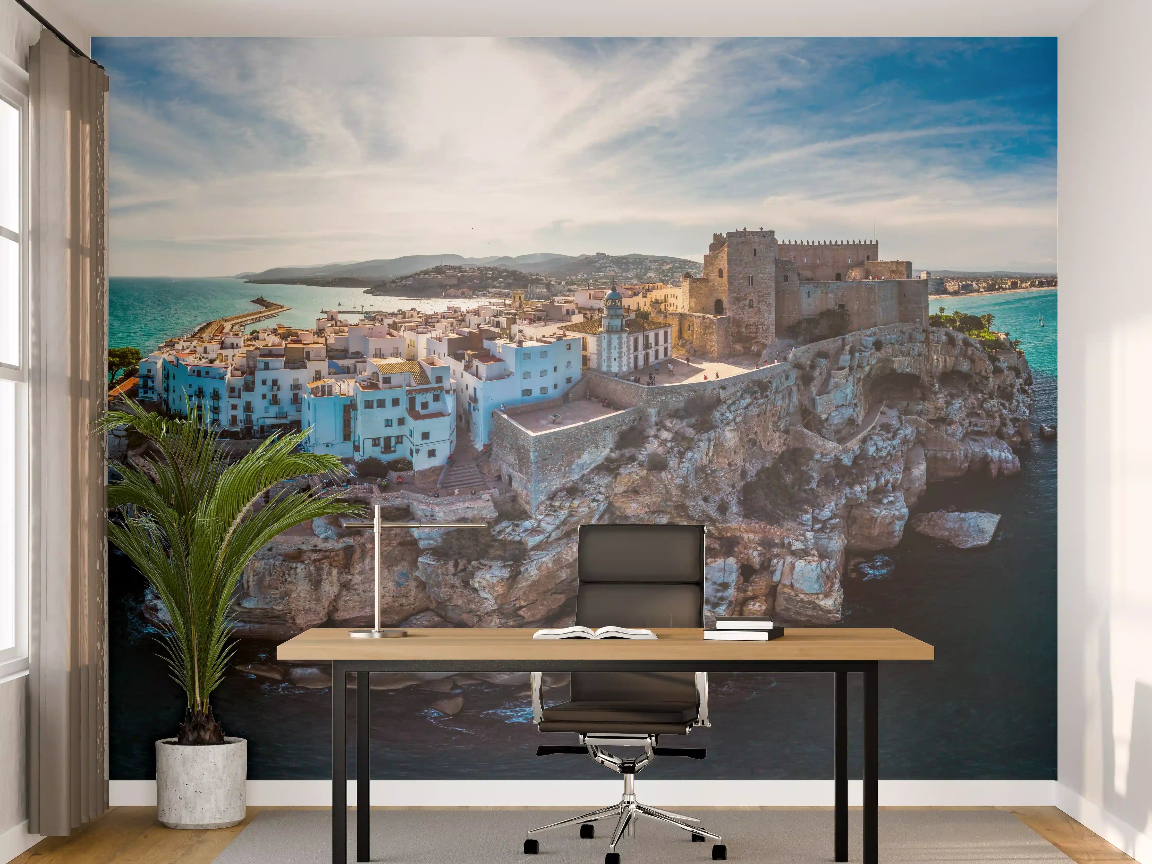 Büro Wandgestaltung - Drohnensicht auf Peniscola