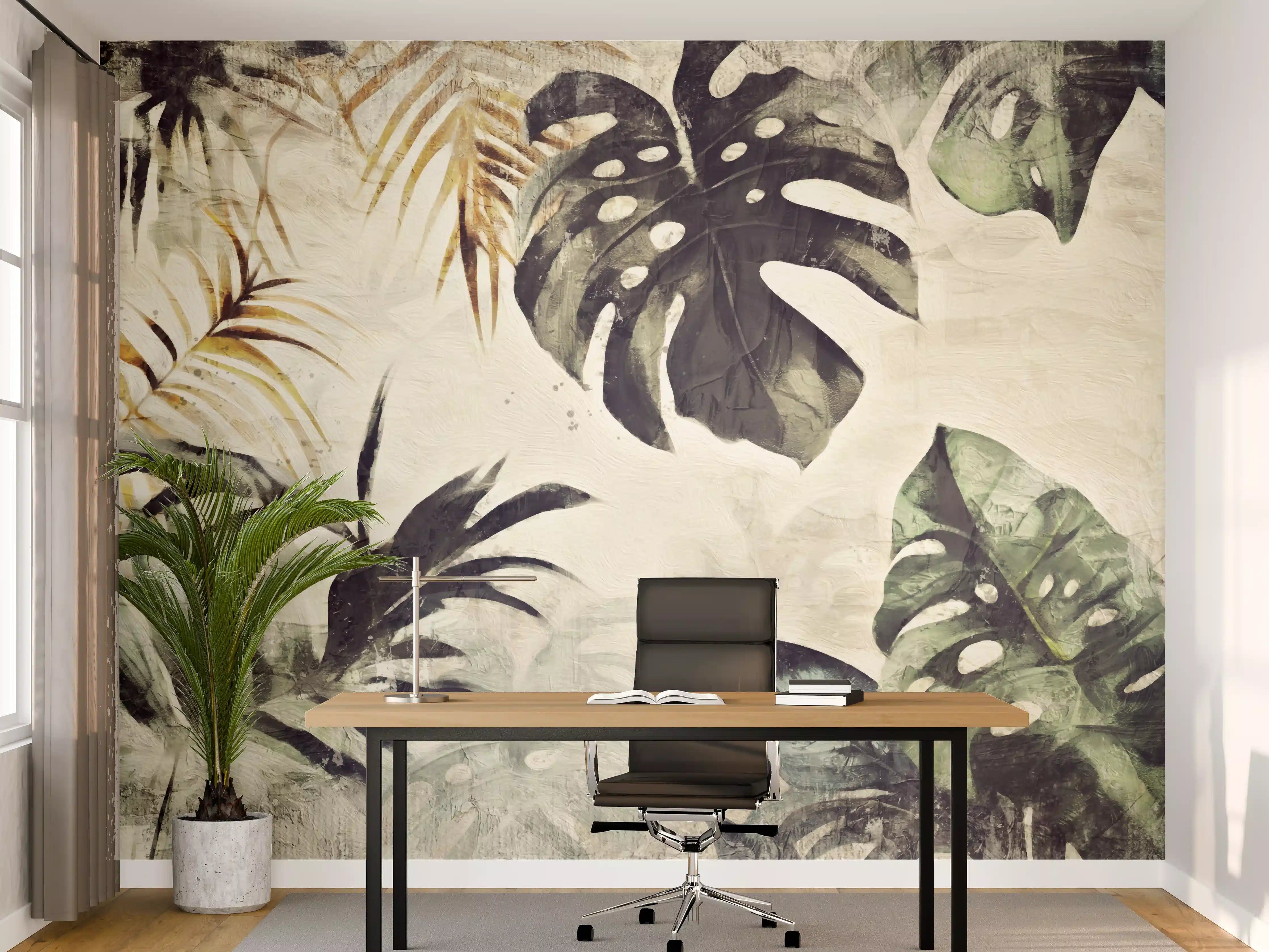 Büro Wandgestaltung - Dschungel mit Blättern und Pflanzen