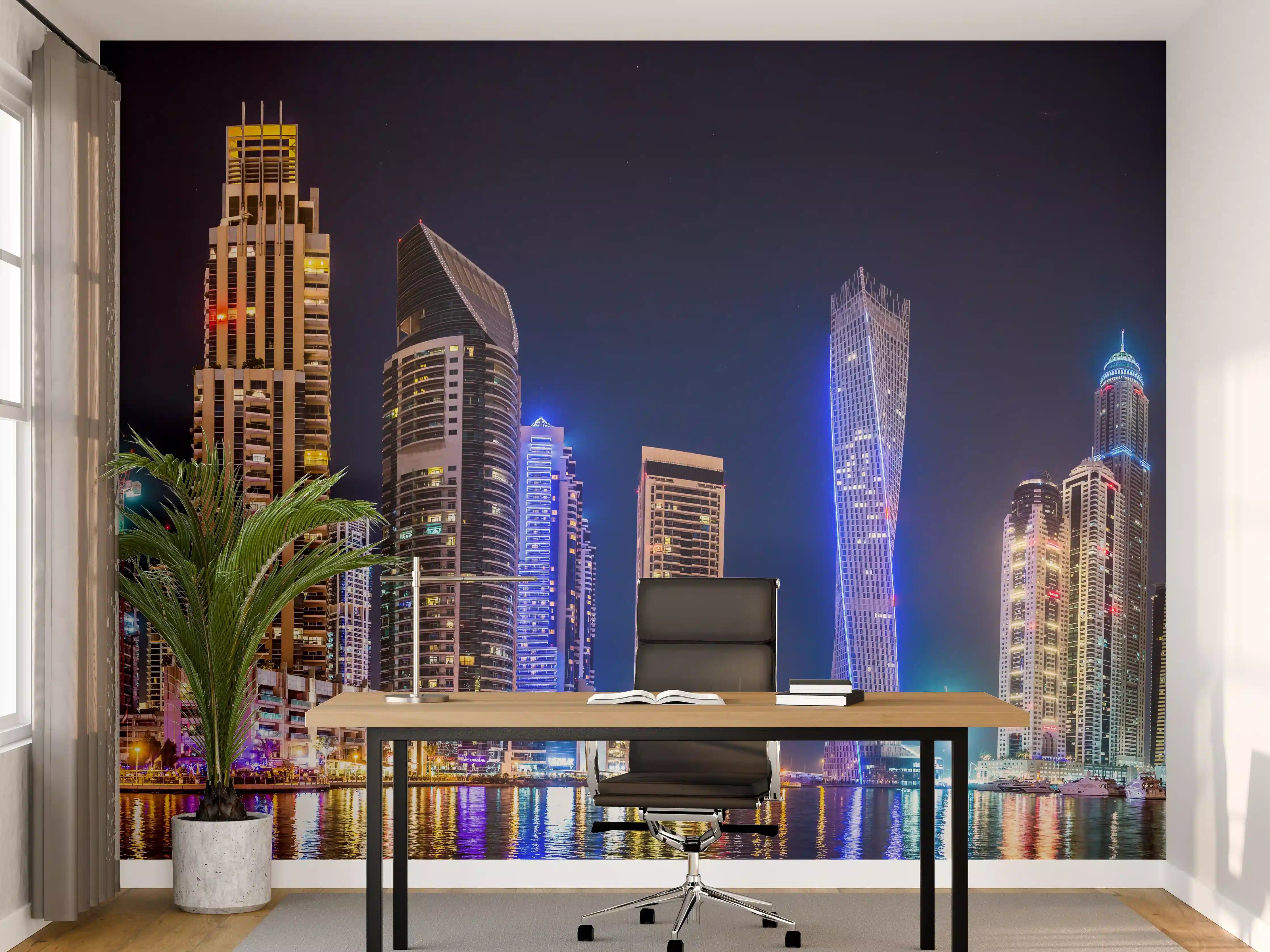 Büro Wandgestaltung - Dubai Marina Skyline bei Nacht