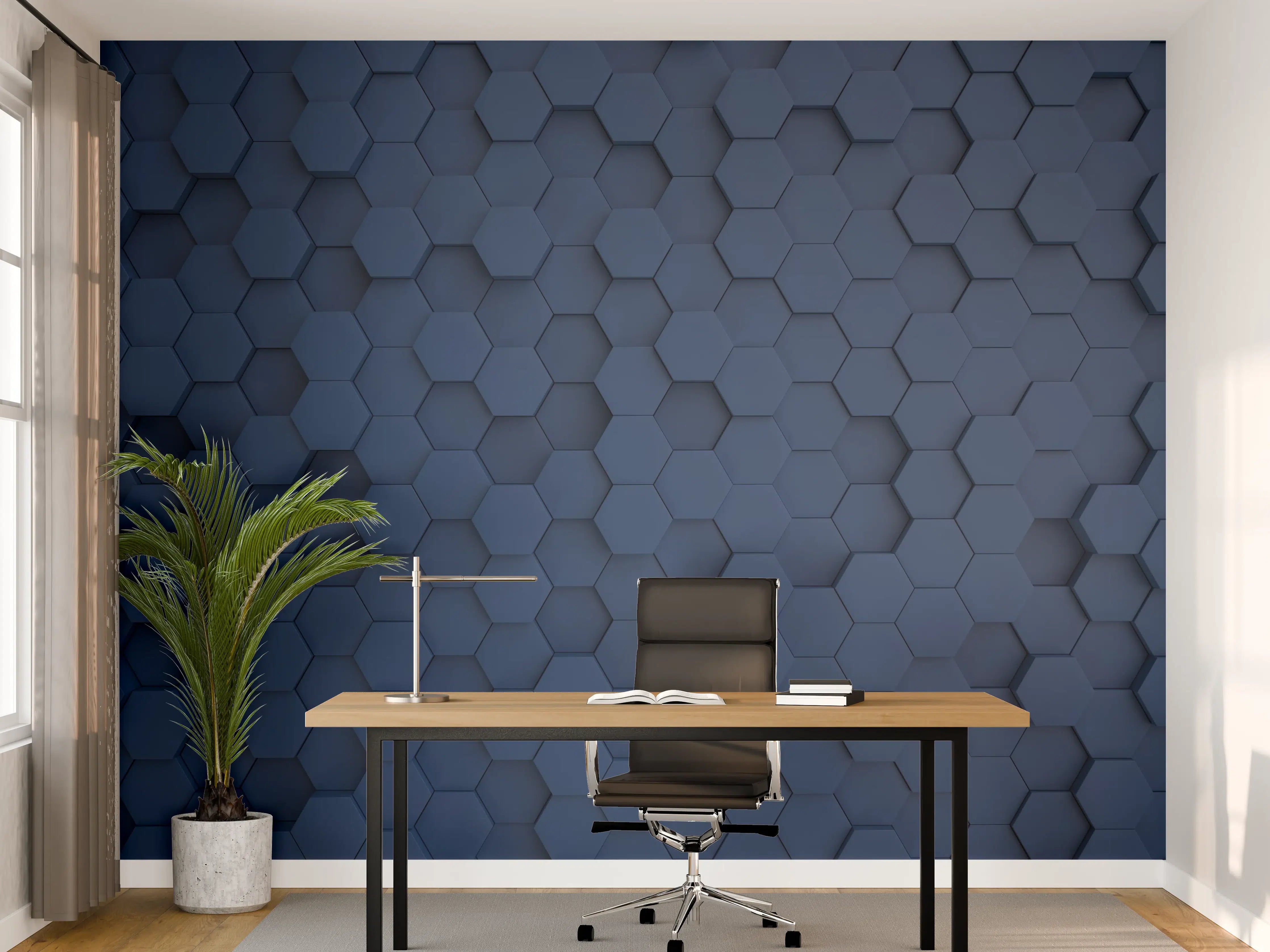 Büro Wandgestaltung - Dunkelblaue Hexagon Hintergrundstruktur