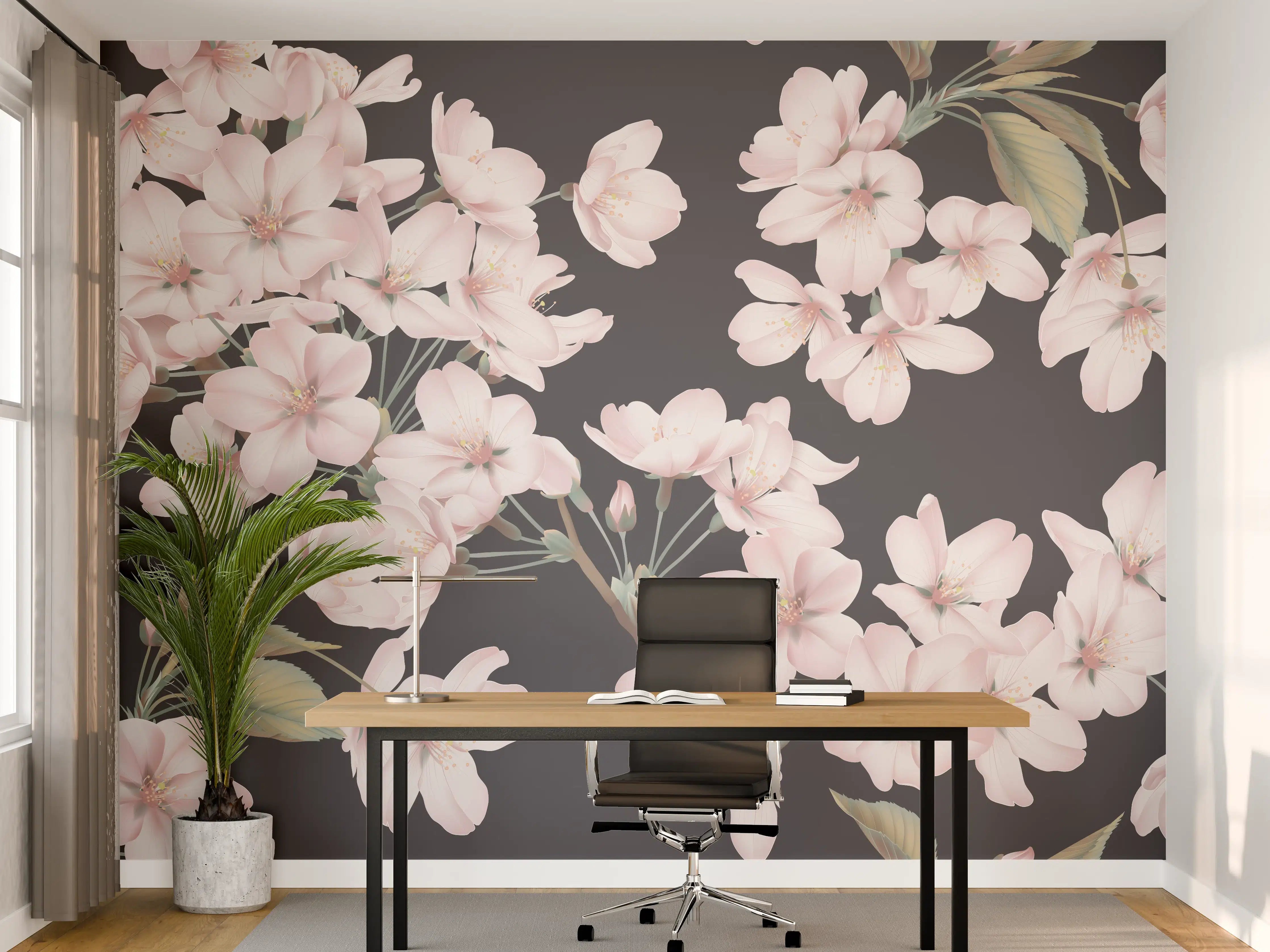 Büro Wandgestaltung - Dunkelgrau-Sakura-Musterdesign