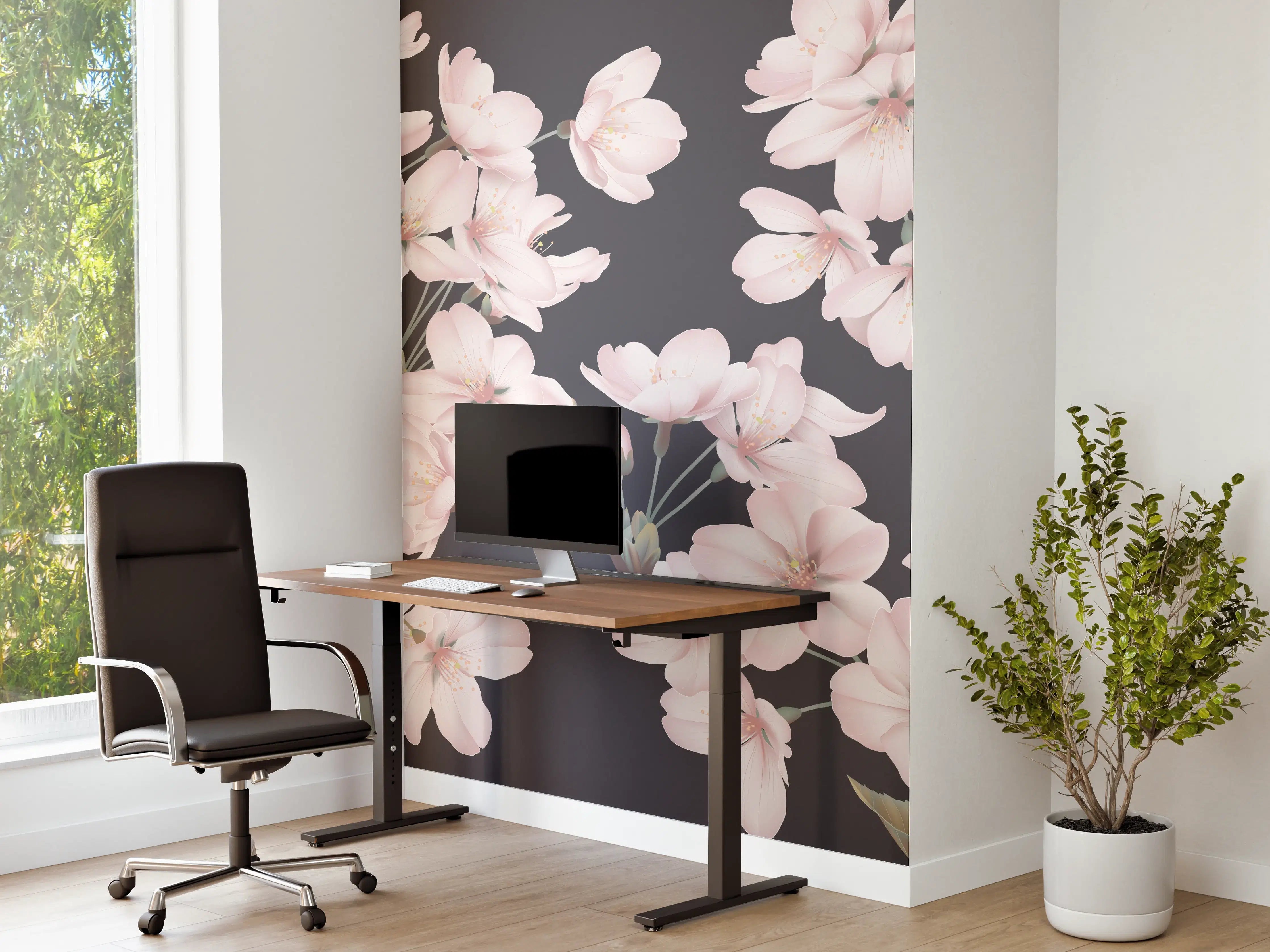 Büro Wandgestaltung - Dunkelgrau-Sakura-Musterdesign