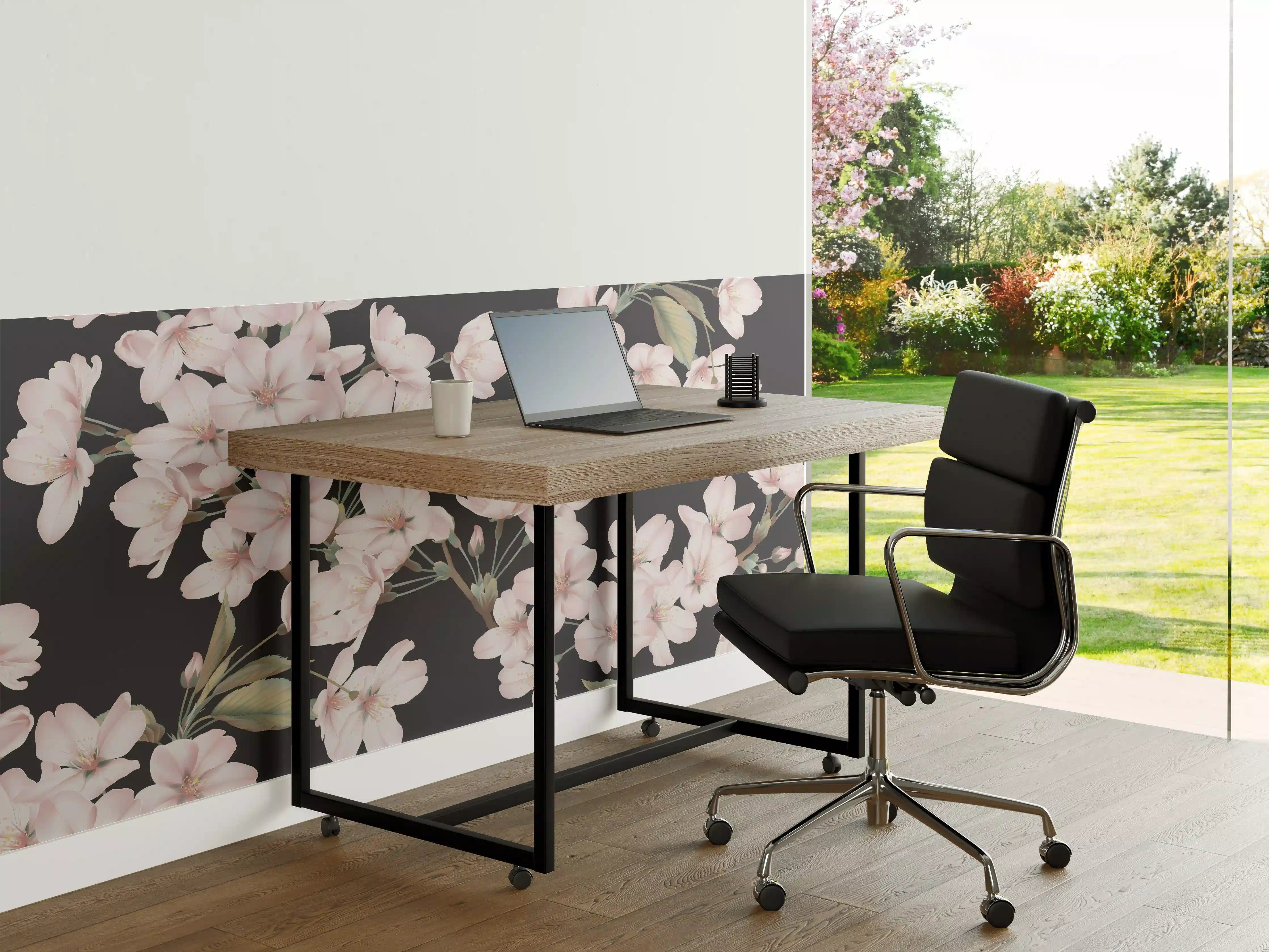 Büro Wandgestaltung - Dunkelgrau-Sakura-Musterdesign
