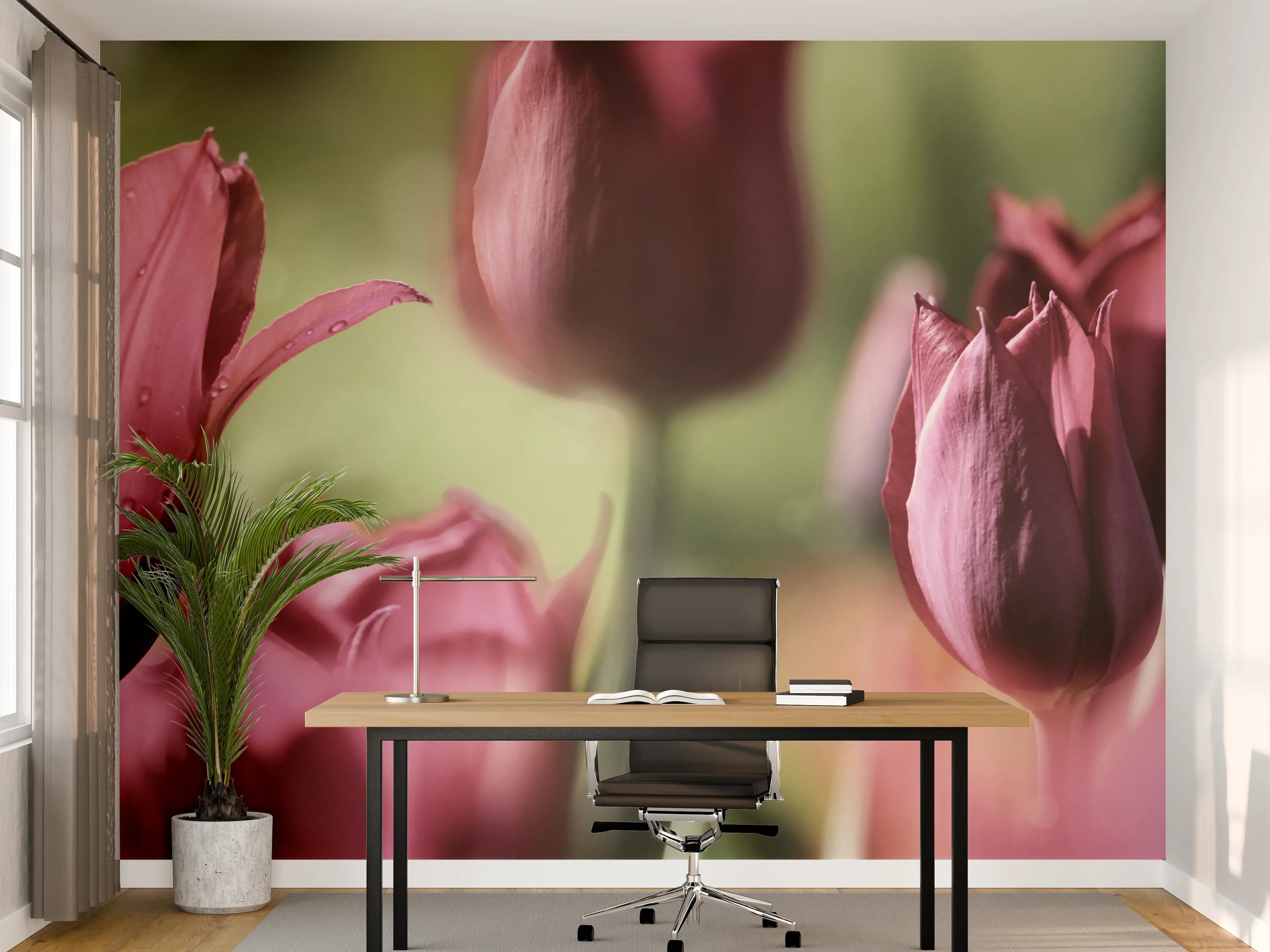 Büro Wandgestaltung - Dunkelrosa Tulpen