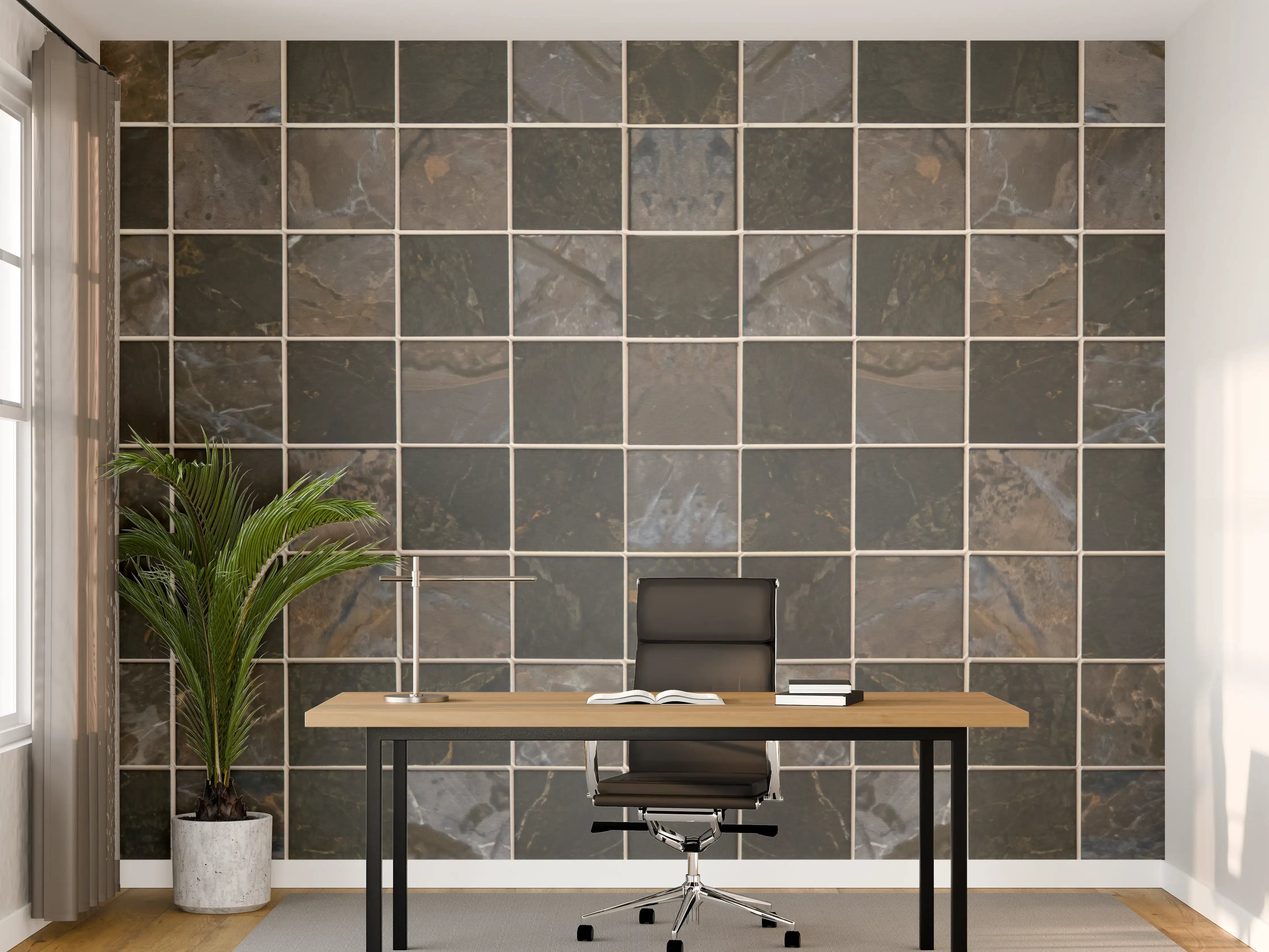 Büro Wandgestaltung - Dunkle Natursteinmosaikfliese