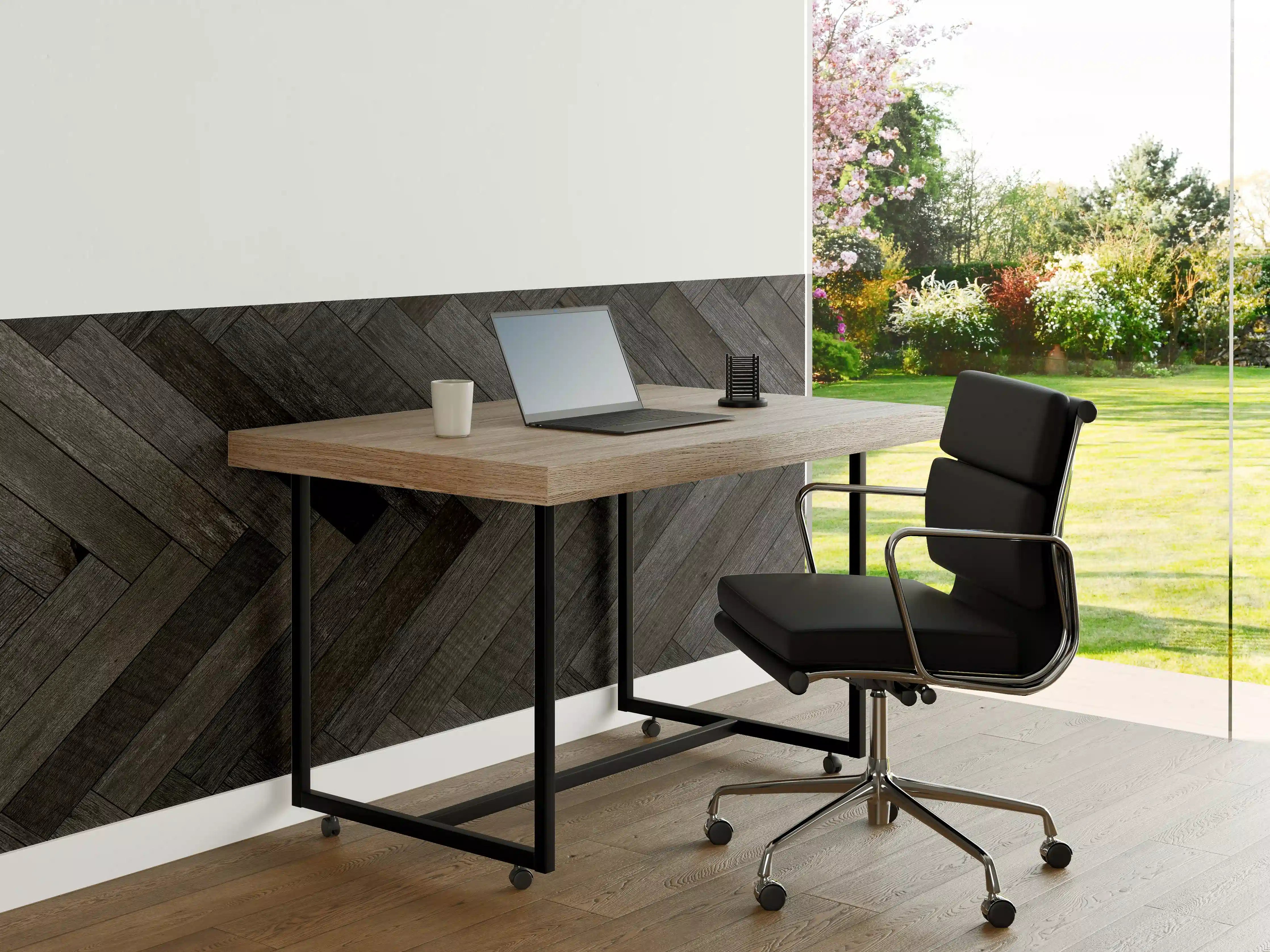 Büro Wandgestaltung - Dunkle Parkettboden im Herringbone-Muster