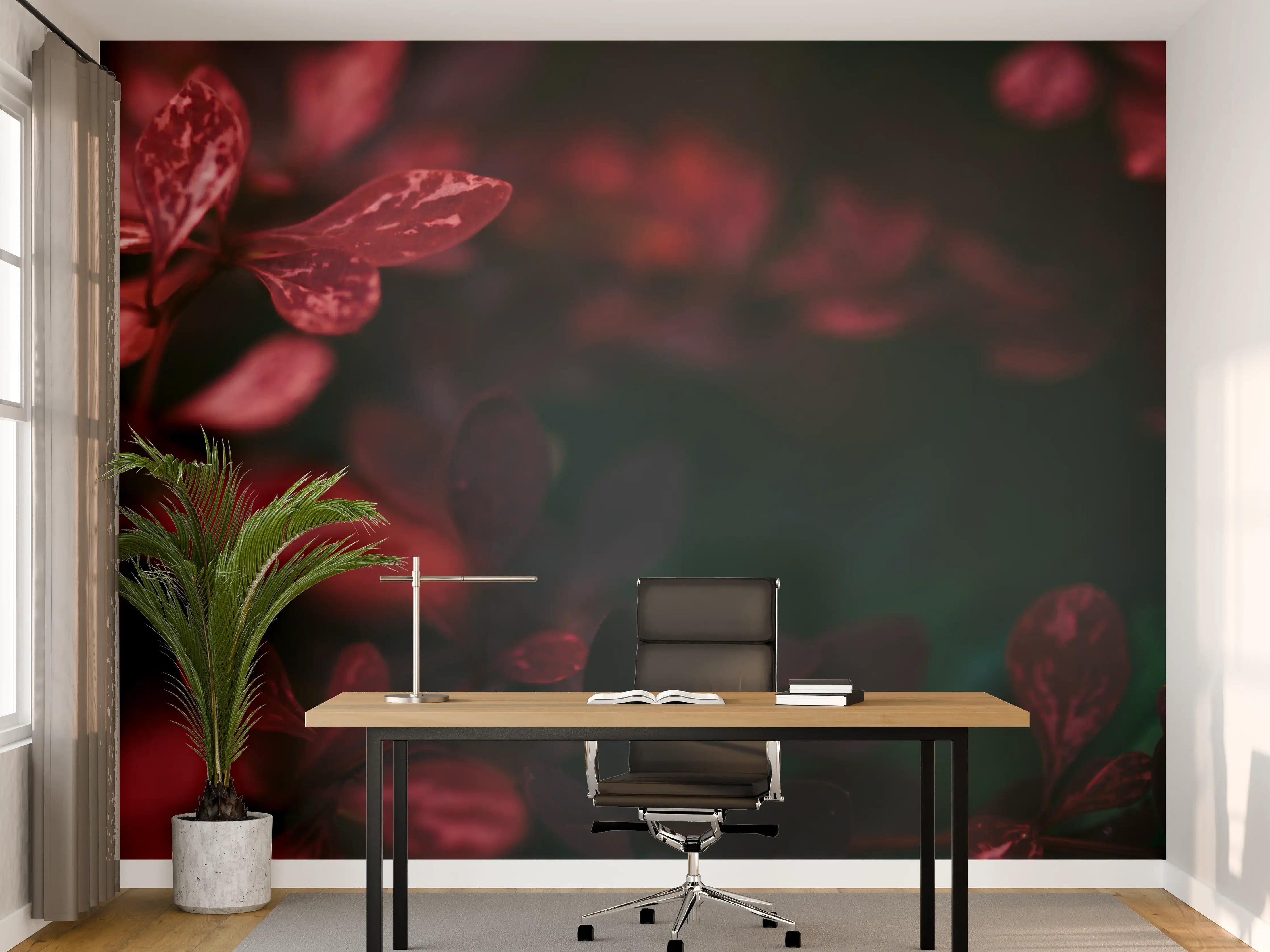 Büro Wandgestaltung - Dunkle Rotblätter im Schatten