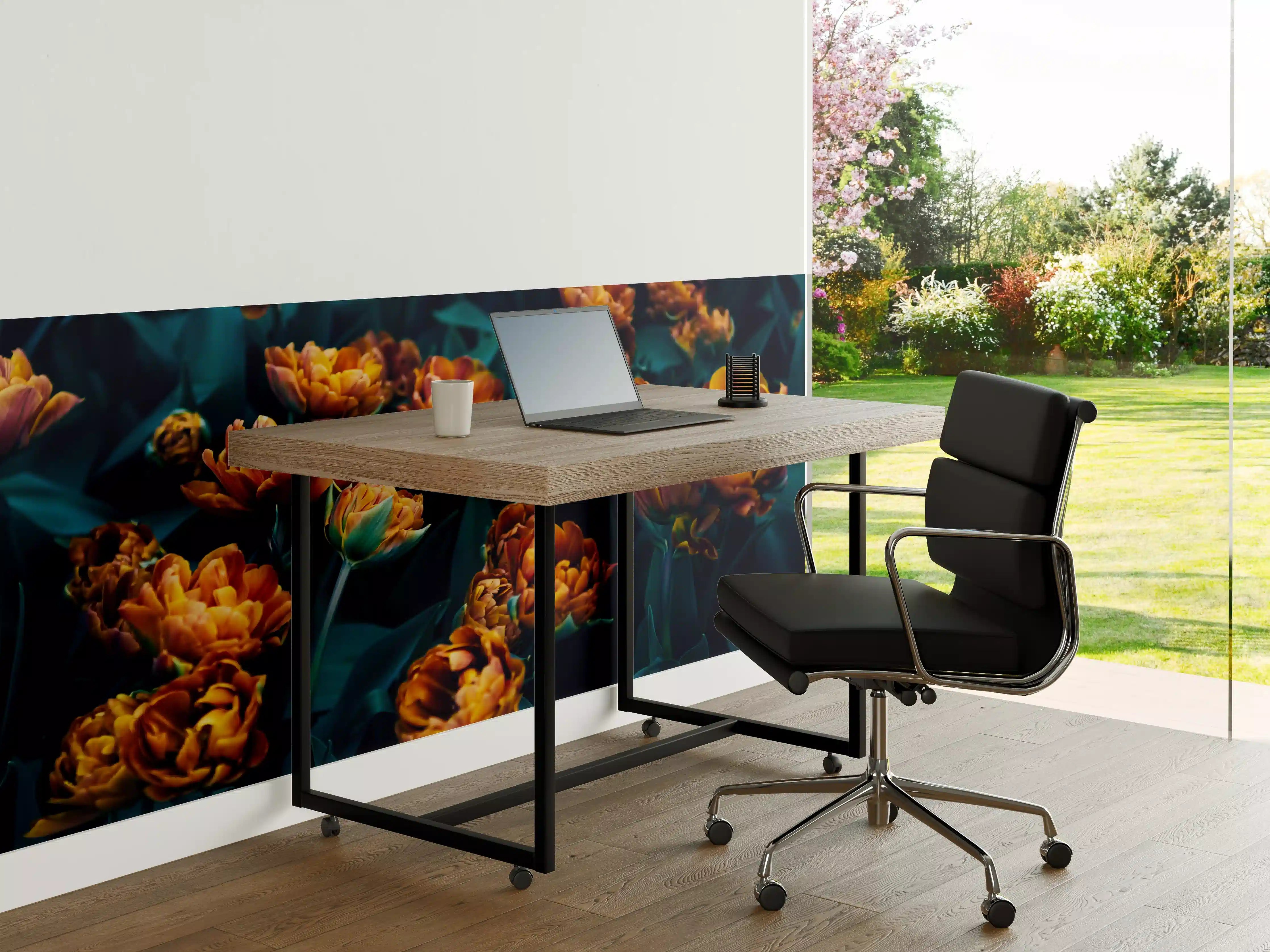 Büro Wandgestaltung - Dunkle orange Tulpen in Blumengarten