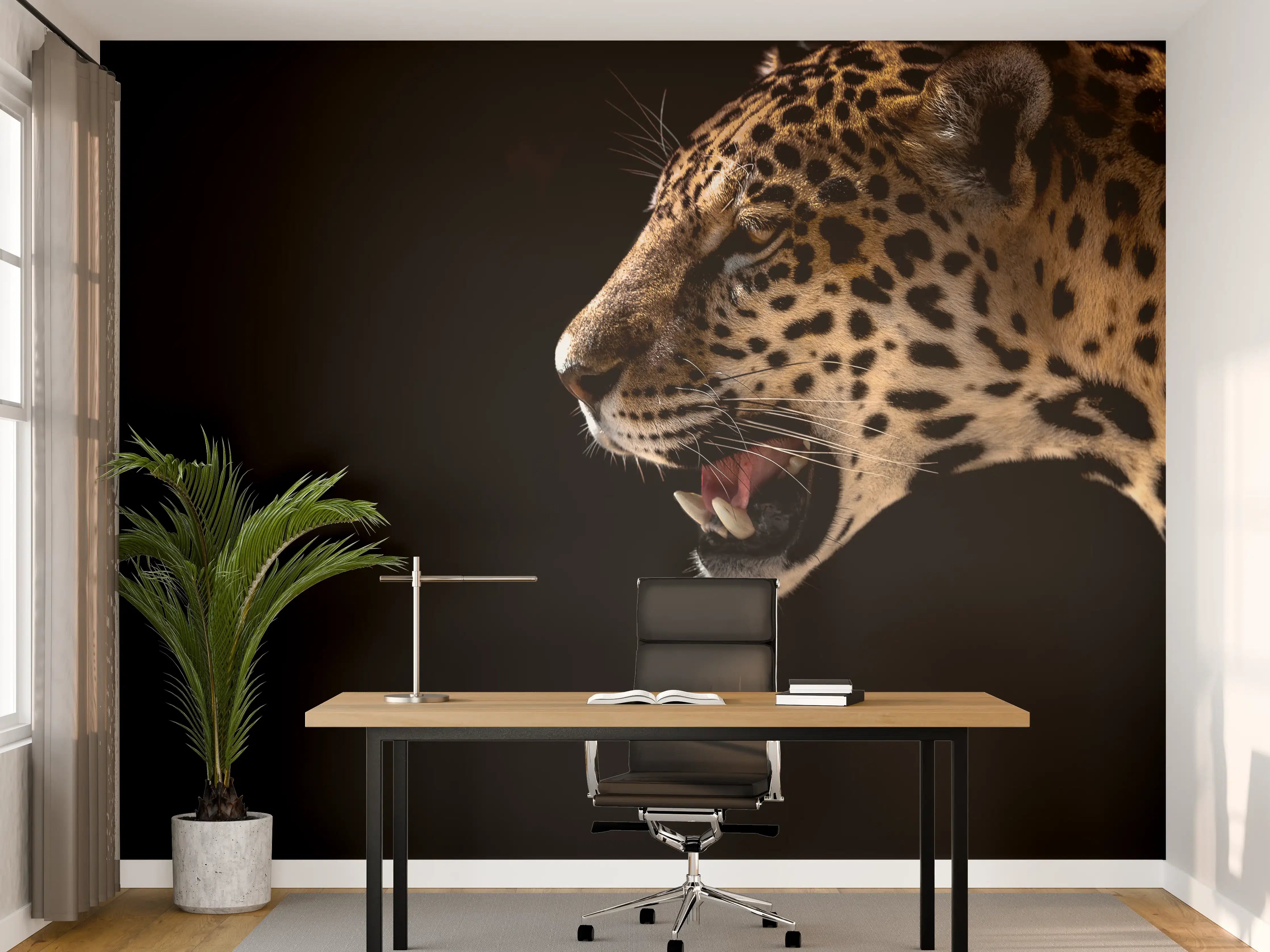 Büro Wandgestaltung - Dunkler Leopard in Seitenansicht