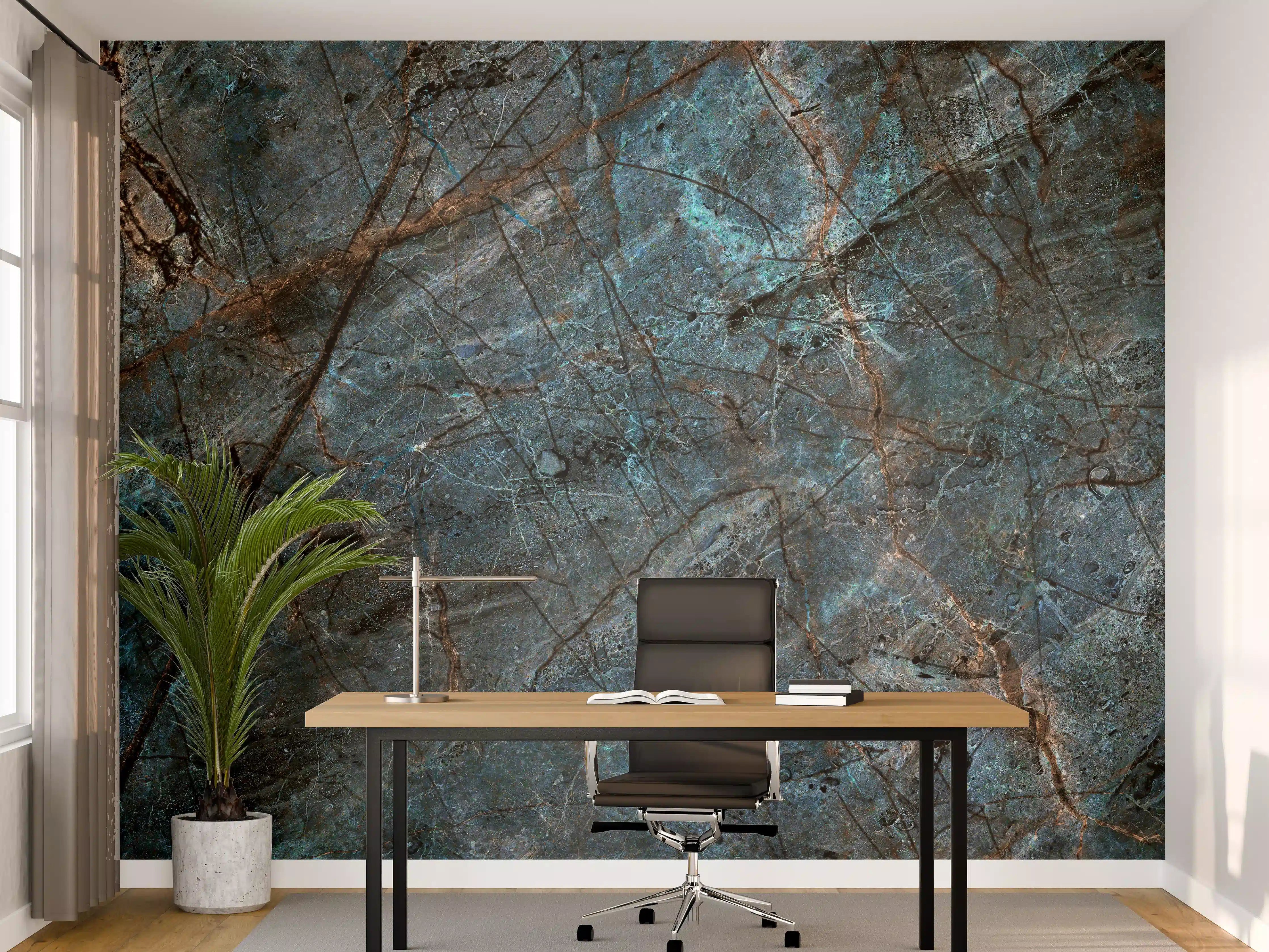 Büro Wandgestaltung - Dunkler rustikaler Marmor - bläulich