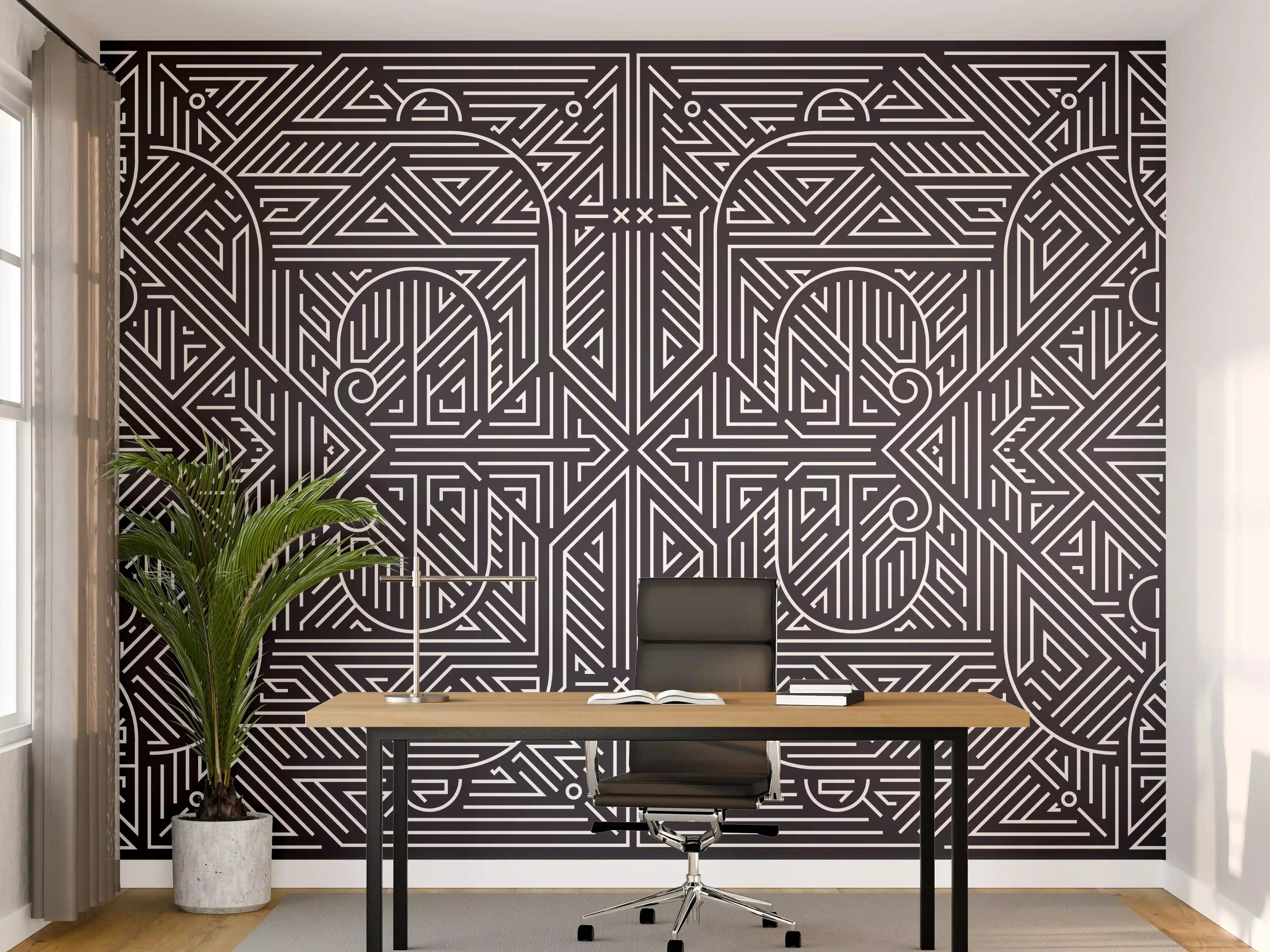 Büro Wandgestaltung - Dunkles geometrisches Muster in Grau