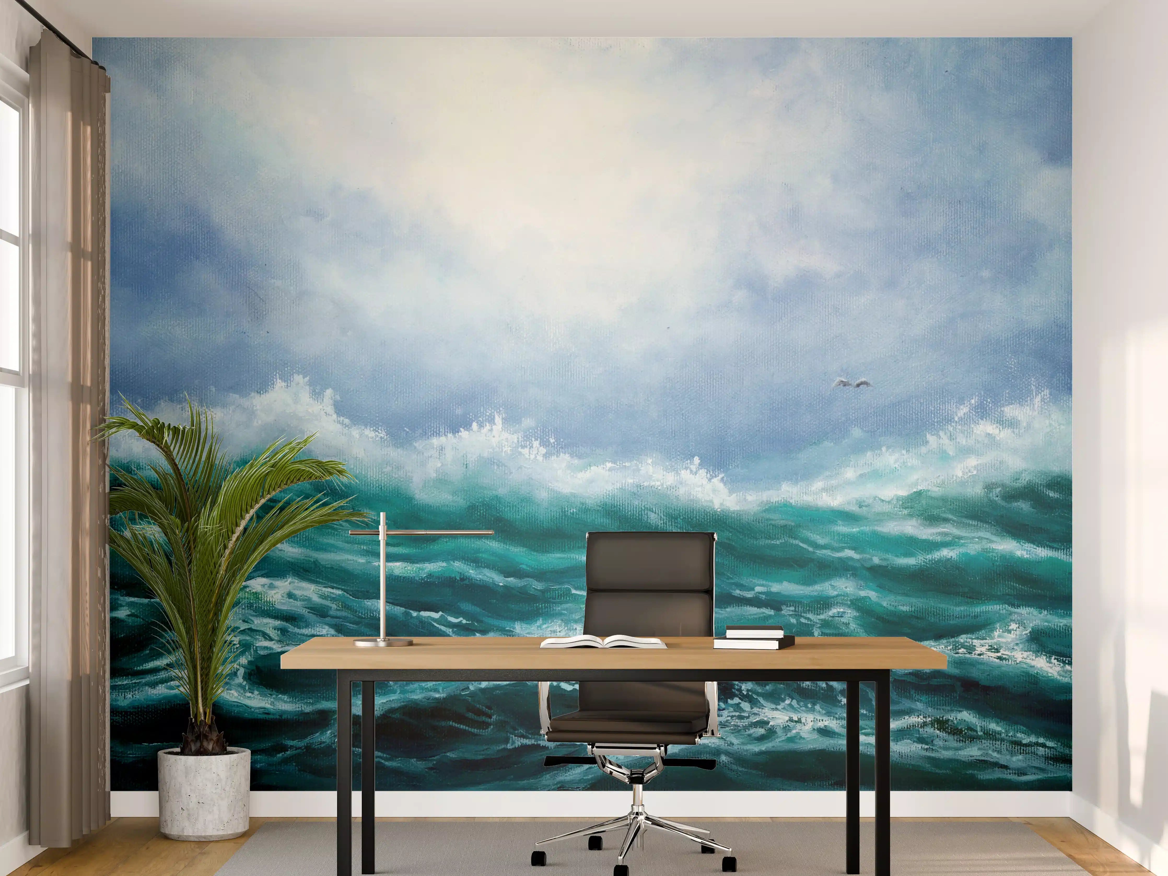 Büro Wandgestaltung - Dynamische Meereswellen unter Himmel