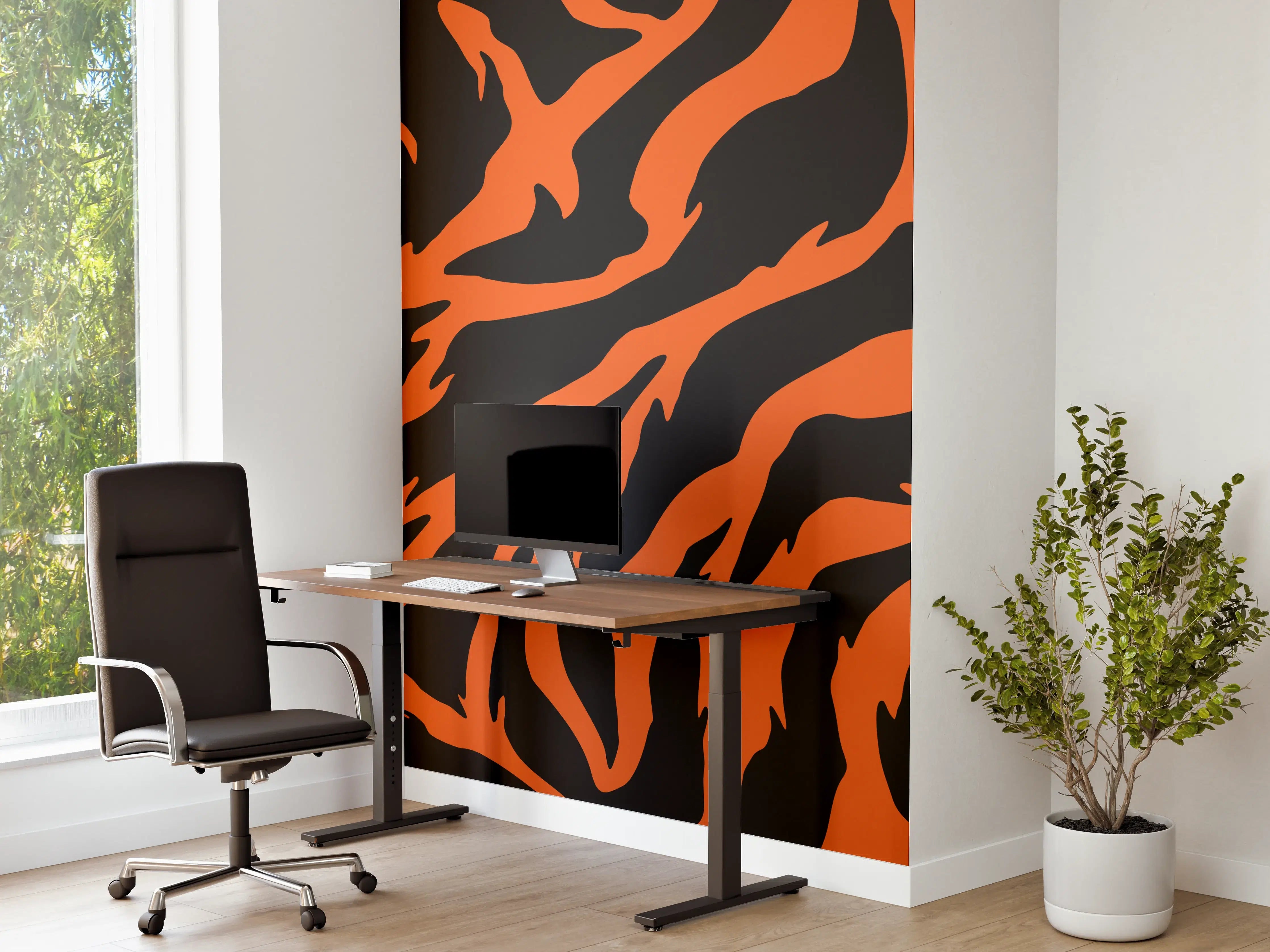 Büro Wandgestaltung - Dynamisches Zebrastreifen-Muster in Orange und Schwarz