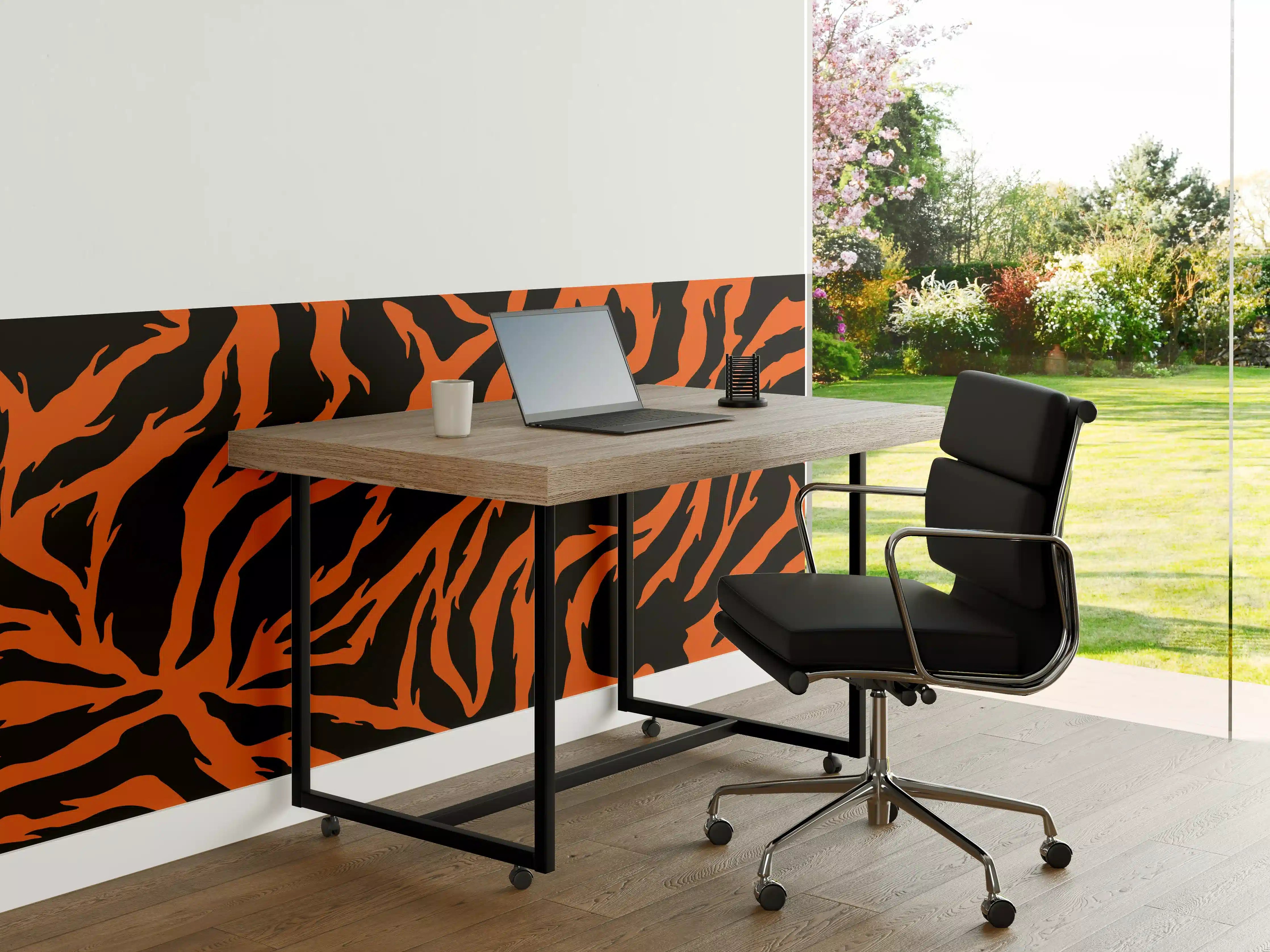 Büro Wandgestaltung - Dynamisches Zebrastreifen-Muster in Orange und Schwarz