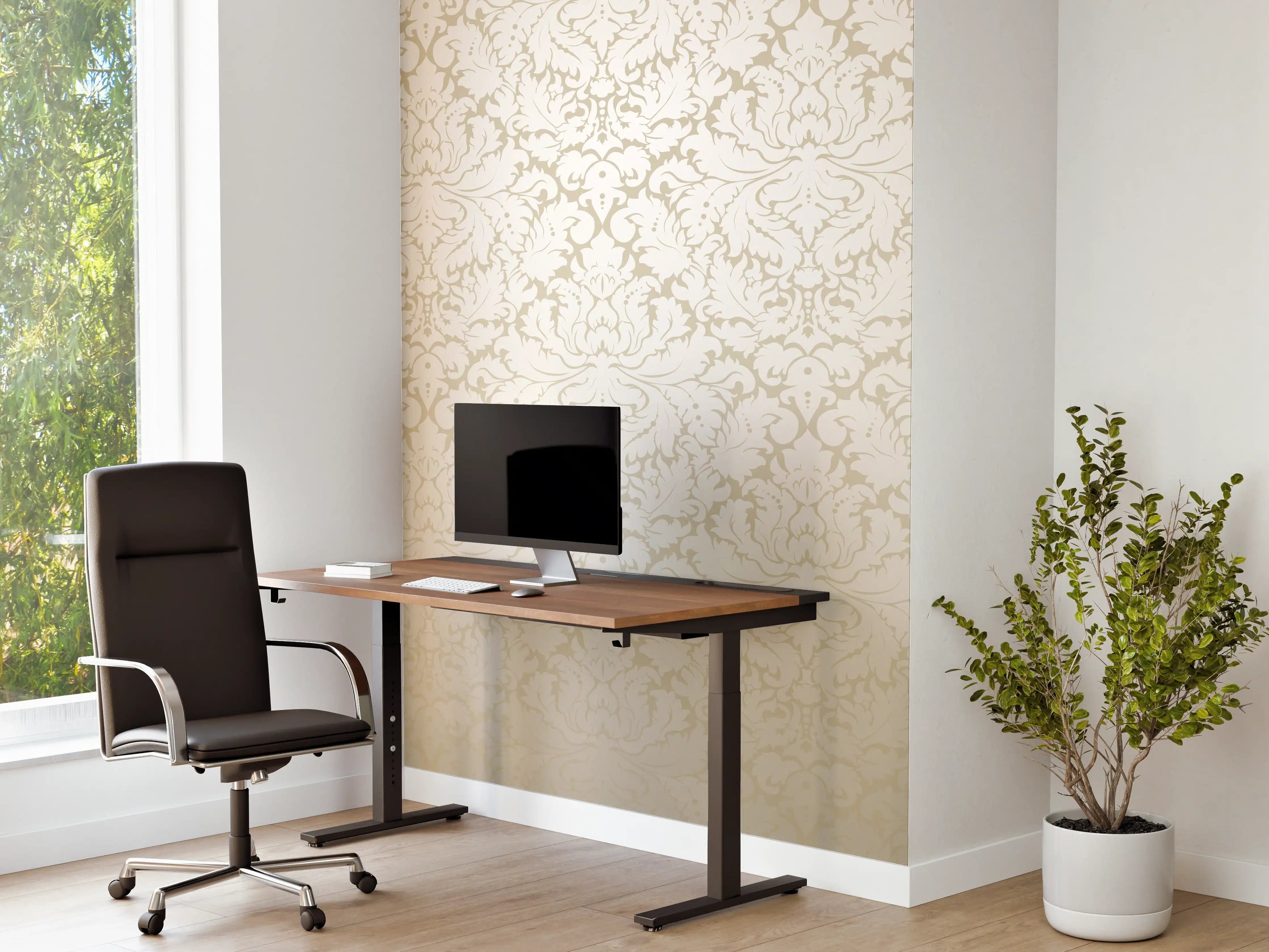 Büro Wandgestaltung - Edle Creme-Gold Damast-Tapete