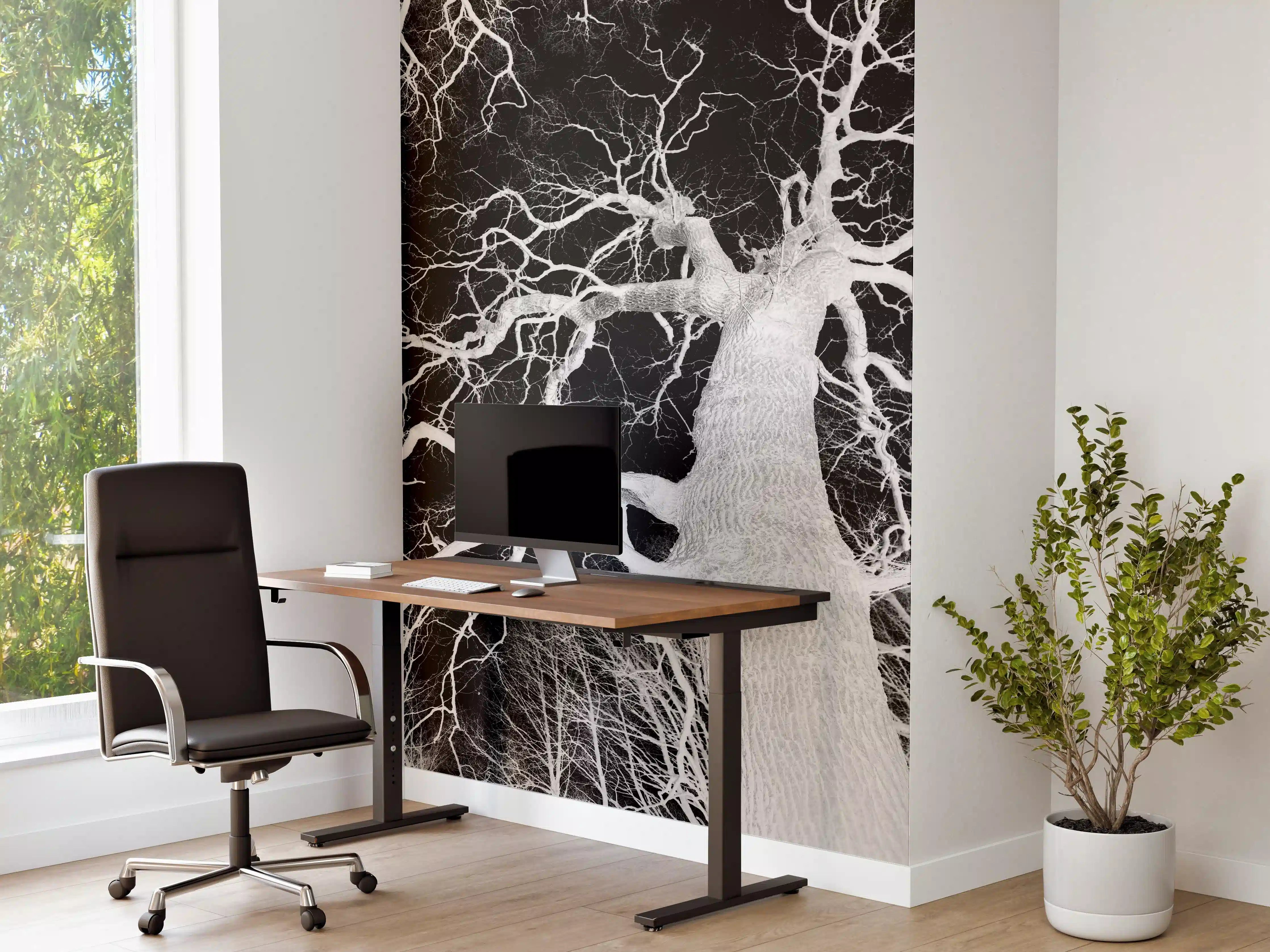 Büro Wandgestaltung - Eichenbaum schwarz, weiß im Winter