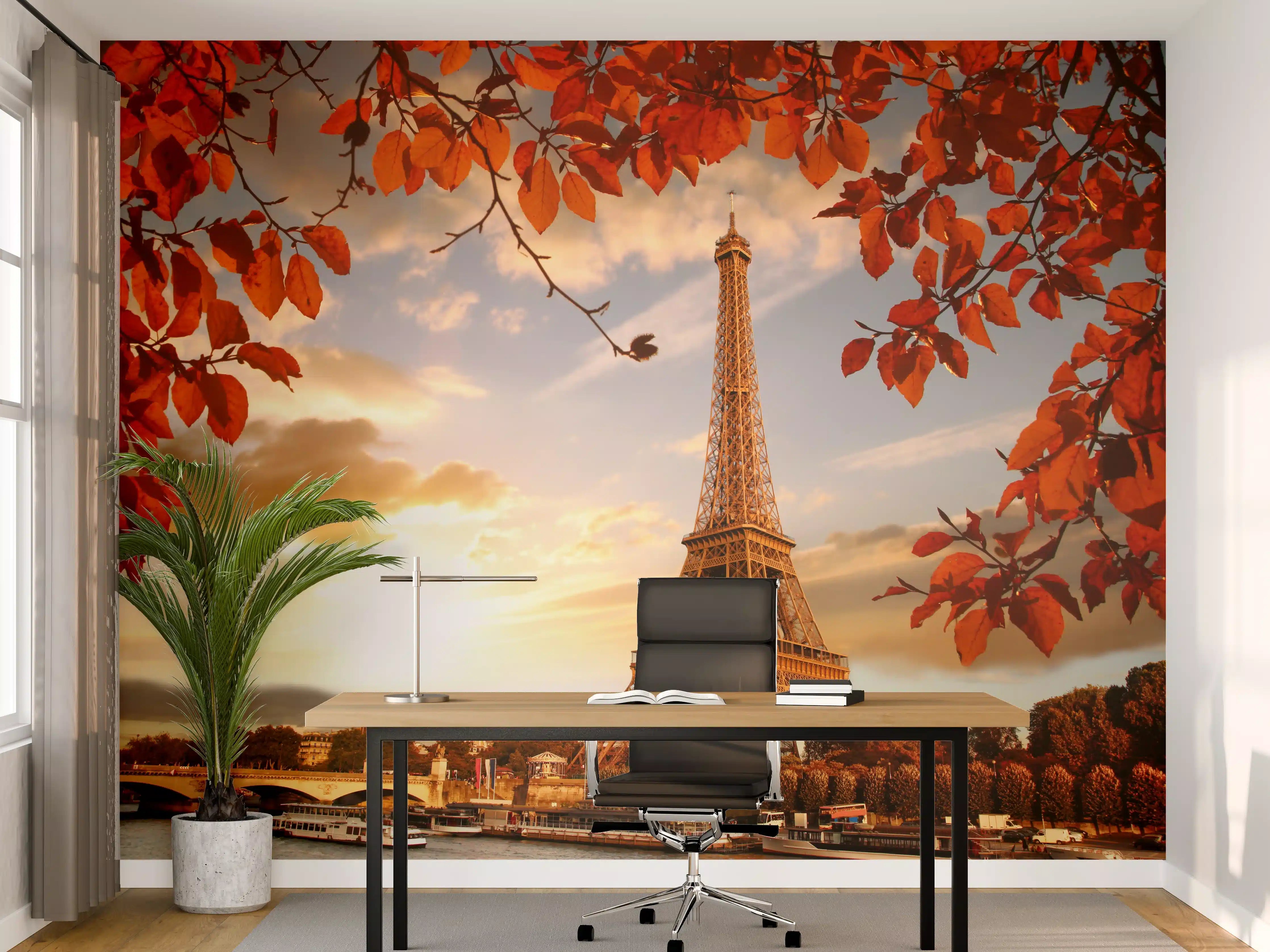 Büro Wandgestaltung - Eiffelturm mit Herbstlaub in Paris
