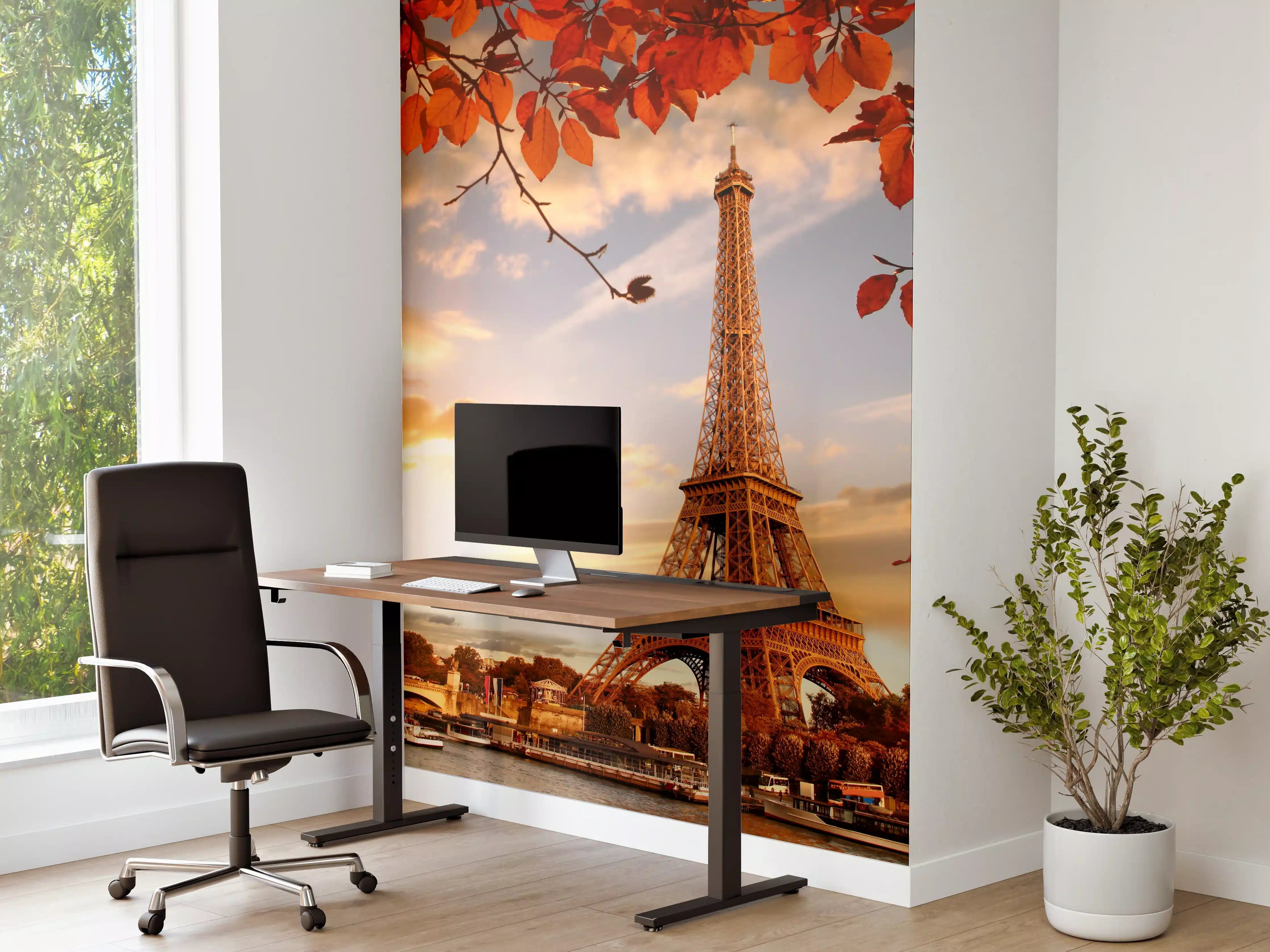 Büro Wandgestaltung - Eiffelturm mit Herbstlaub in Paris